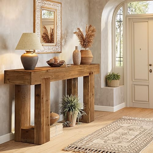 Miniatura 6 de Solid Wood Console Table, 55-Inch Farmhouse Sofa Table Behind The Couch, Rectangle Entryway Furniture Accent Console with Double Base for Entrance,