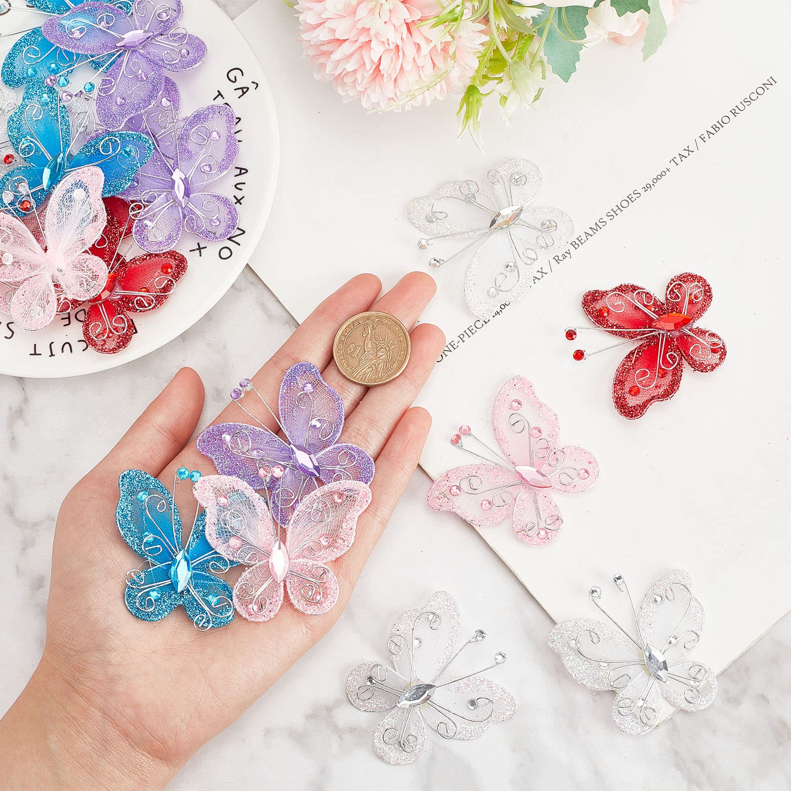 80 stuks vlinders, 3D-vlinders, kleine vlinders, organza