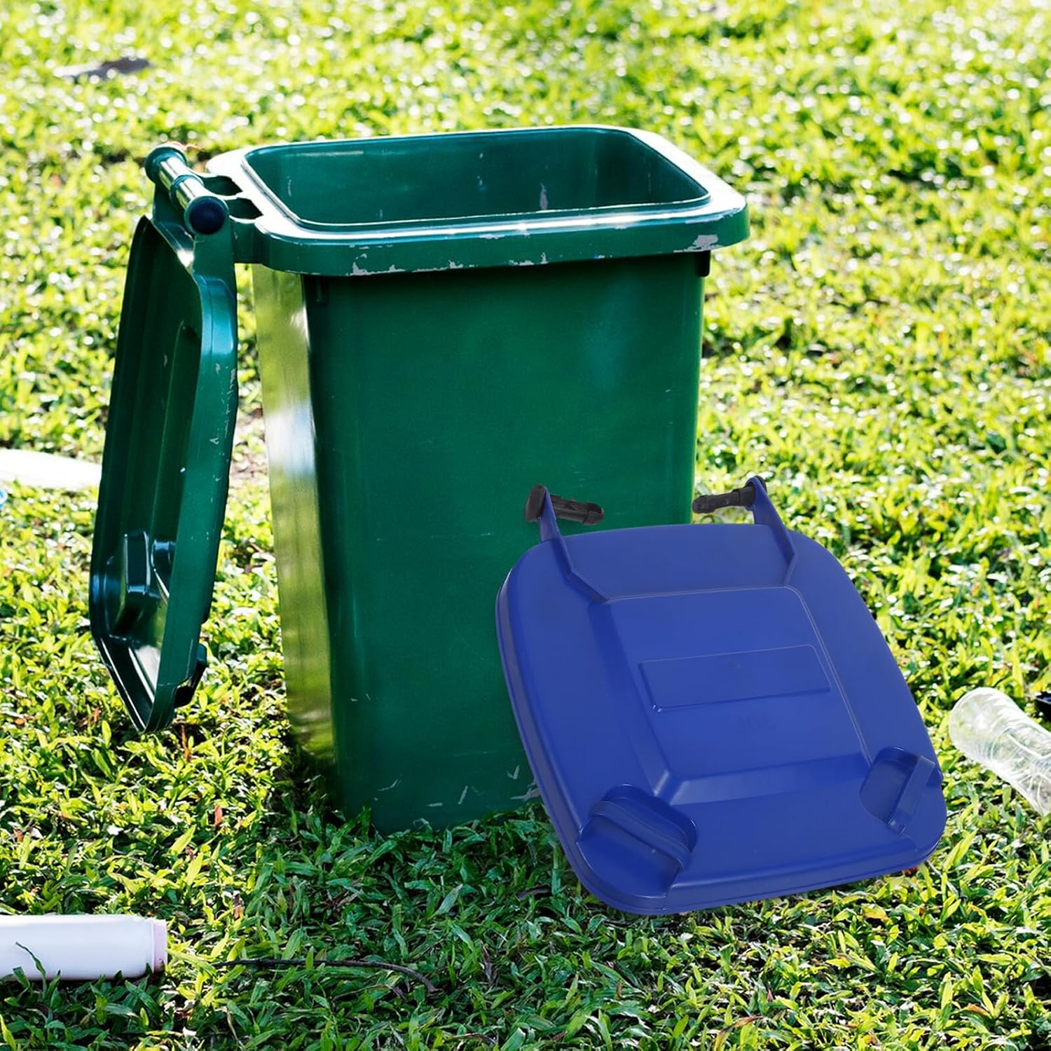 Heavy Duty Plastic Trash Can Lid Replacement for Outdoor Garbage Bins Odor-sealing Waste Bin Cover for Kitchen and Garden Blue Dustbin Accessory