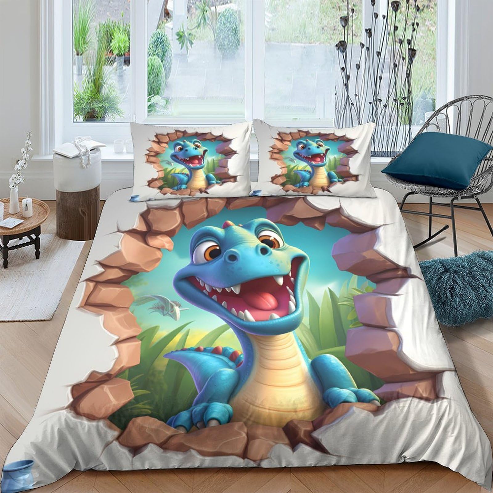 3D Printed Dinosaur Quilt Cover, Microfiber Duvet Cover Hidden Zipper for