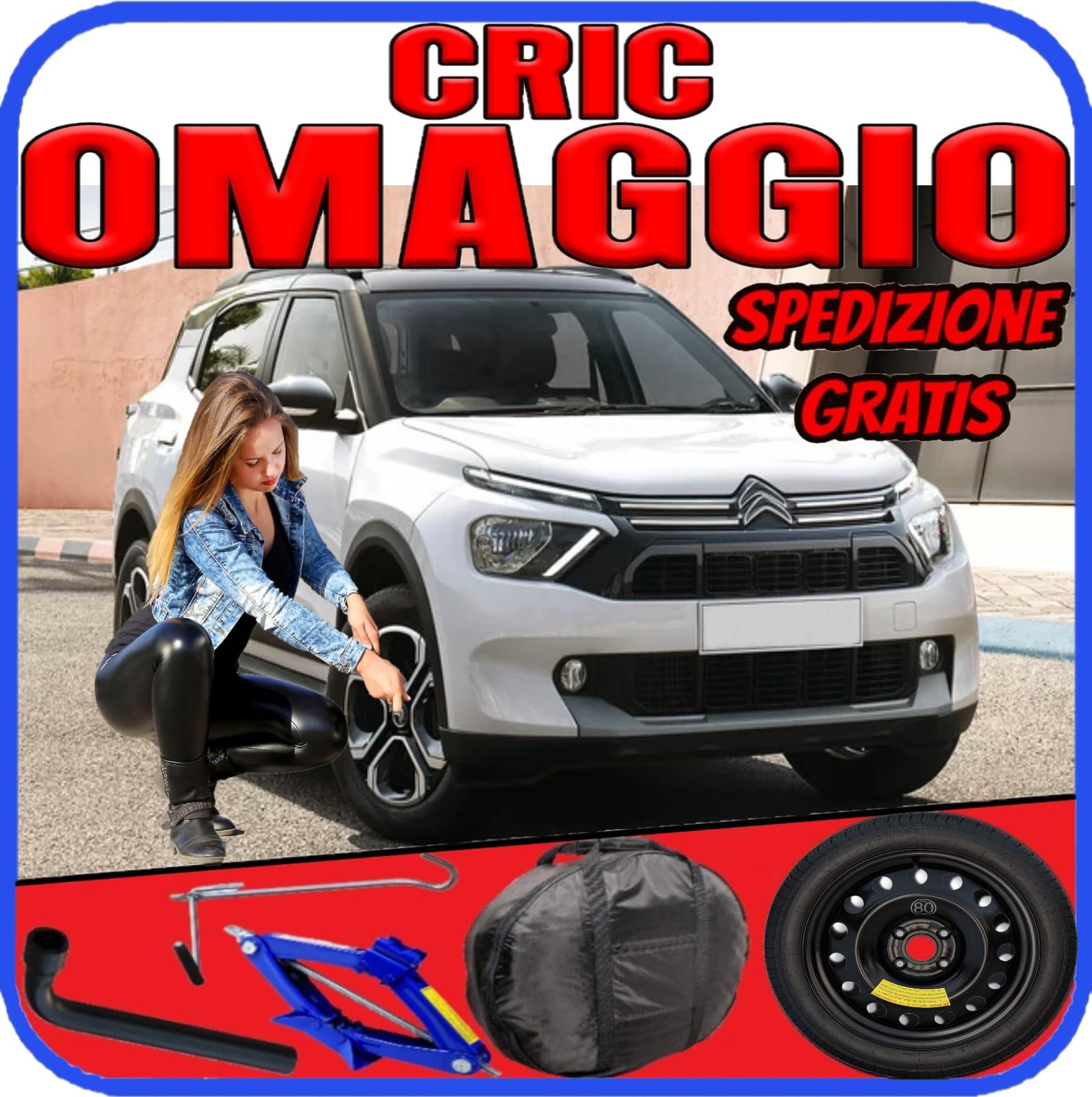 Generico Ruotino Di Scorta Per Citroen C3 Aircross 125/80 R16 4 Fori Anno 2017-2024 Con Kit Cric e Chiave