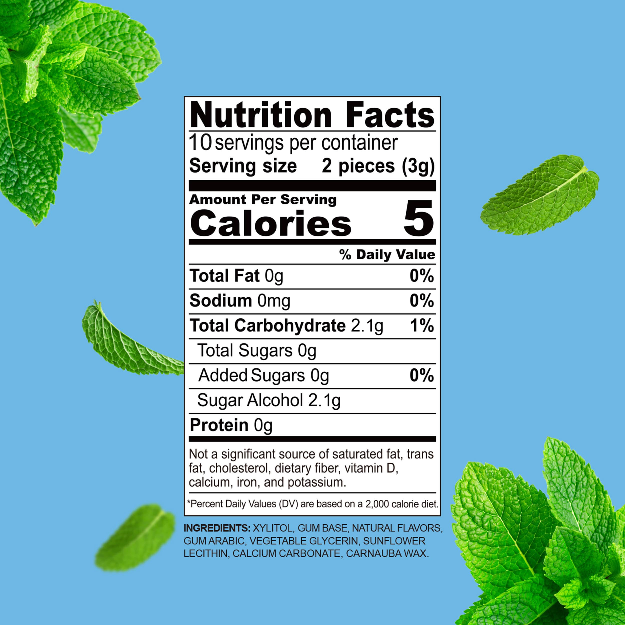 Chicle 100% Xilitol Sin Azúcar Menta Piperita 60 Piezas Paquete de 2 Vegano Sin Gluten