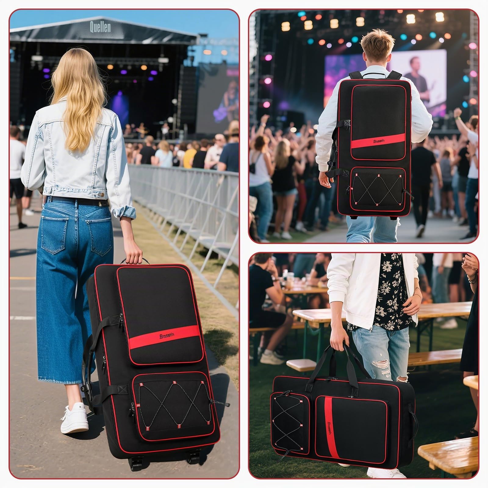 BOSSTIN DJ-Controller-Tasche mit Rädern, kompatibel mit DDJ FLX10 /1000 /FLX6 /REV7 /REV5, Rolling DJ Koffer für Ausrüstung, gepolsterter großer DJ-Rucksack mit Multi-Tasche für Laptop-Zubehör