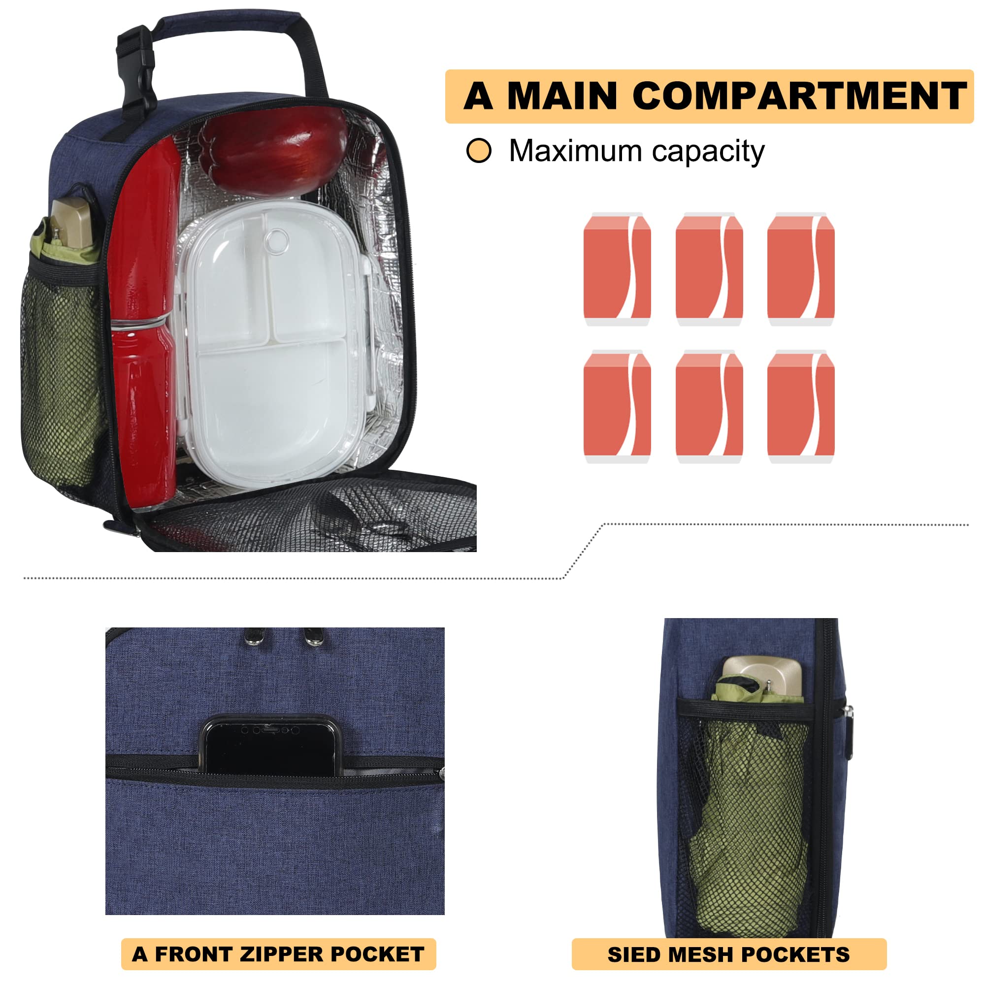 Sac à Déjeuner Isotherme Pour Homme/femme/enfant, Boîte à Déjeuner Réutilisable Avec Bandoulière Réglable, étanche Et Thermique Pour Adultes/adolescents, école, Travail, Bureau, Pique-nique, Noir