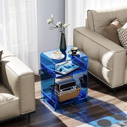 Miniatura 97 de Mesa de tocadiscos de acrílico con estante de almacenamiento, mesa auxiliar transparente (naranja, grande) Naranja,Negro -,Claro,Azul