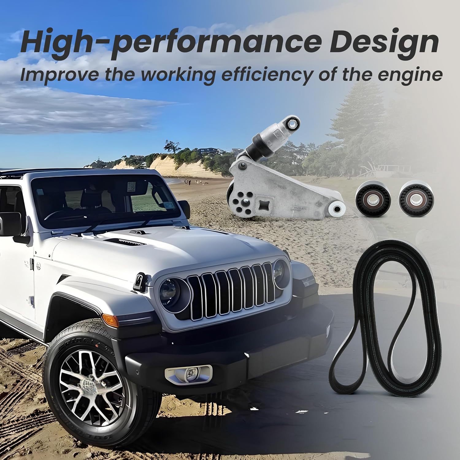 ASTROSYNC Serpentine Belt Tensioner Drive Component Kit Fit for Jeep Wrangler JK 3.6L 2012-2018 Replace 90K-39415 39415 4627038AA 49856 89689 36816 4627039AA