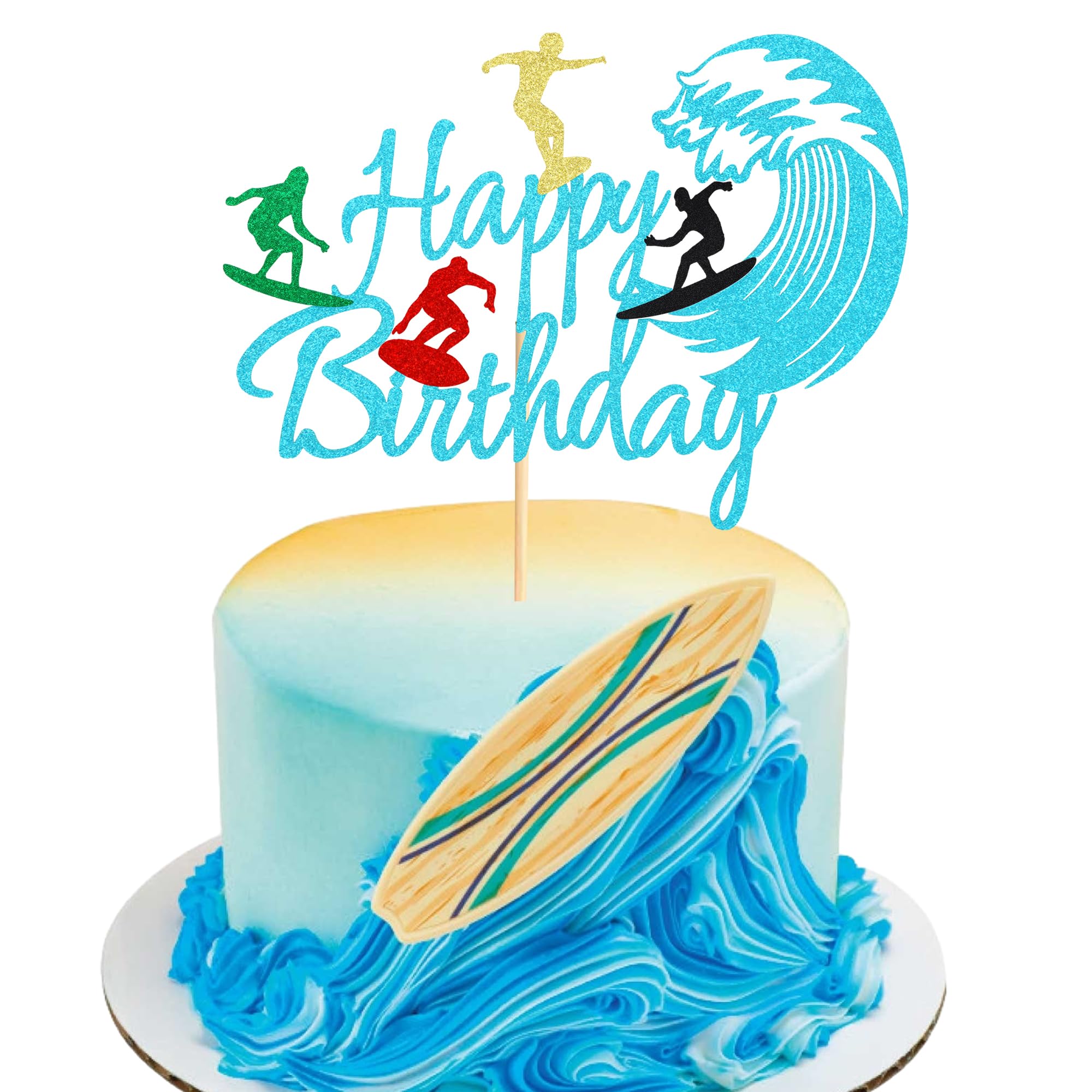 Arthsdite 1 decoración para tarta de cumpleaños con diseño de tabla de surf, decoración para tarta de cumpleaños para verano, Hawaii, playa, surf, deportes, decoración de fiesta temática de surfistas,