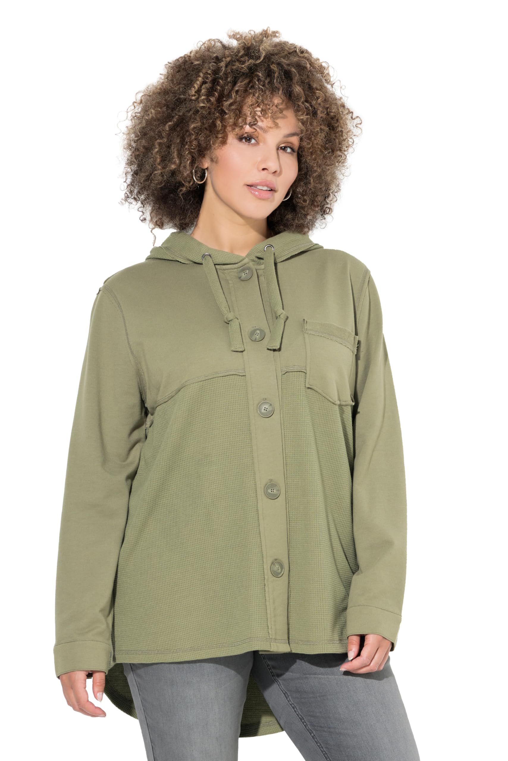 Ulla Popken Damen große Größen Übergrößen Plus Size Sweatjacke, Waffelpiqué, Kapuze, Langarm 842207