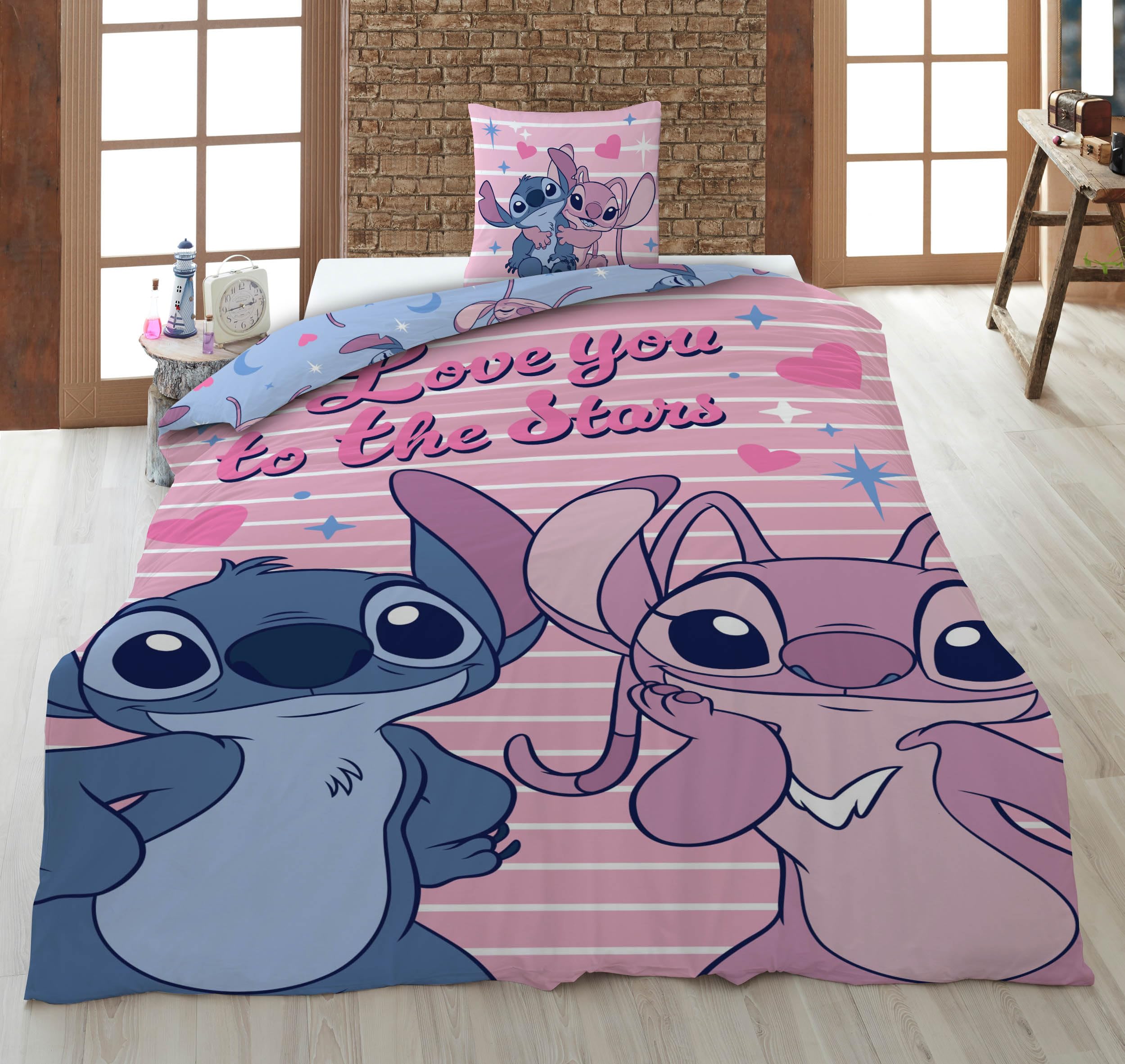 Parure de lit Disney Stitch en coton majoritaire certifié Oeko-Tex pour lit 1 place