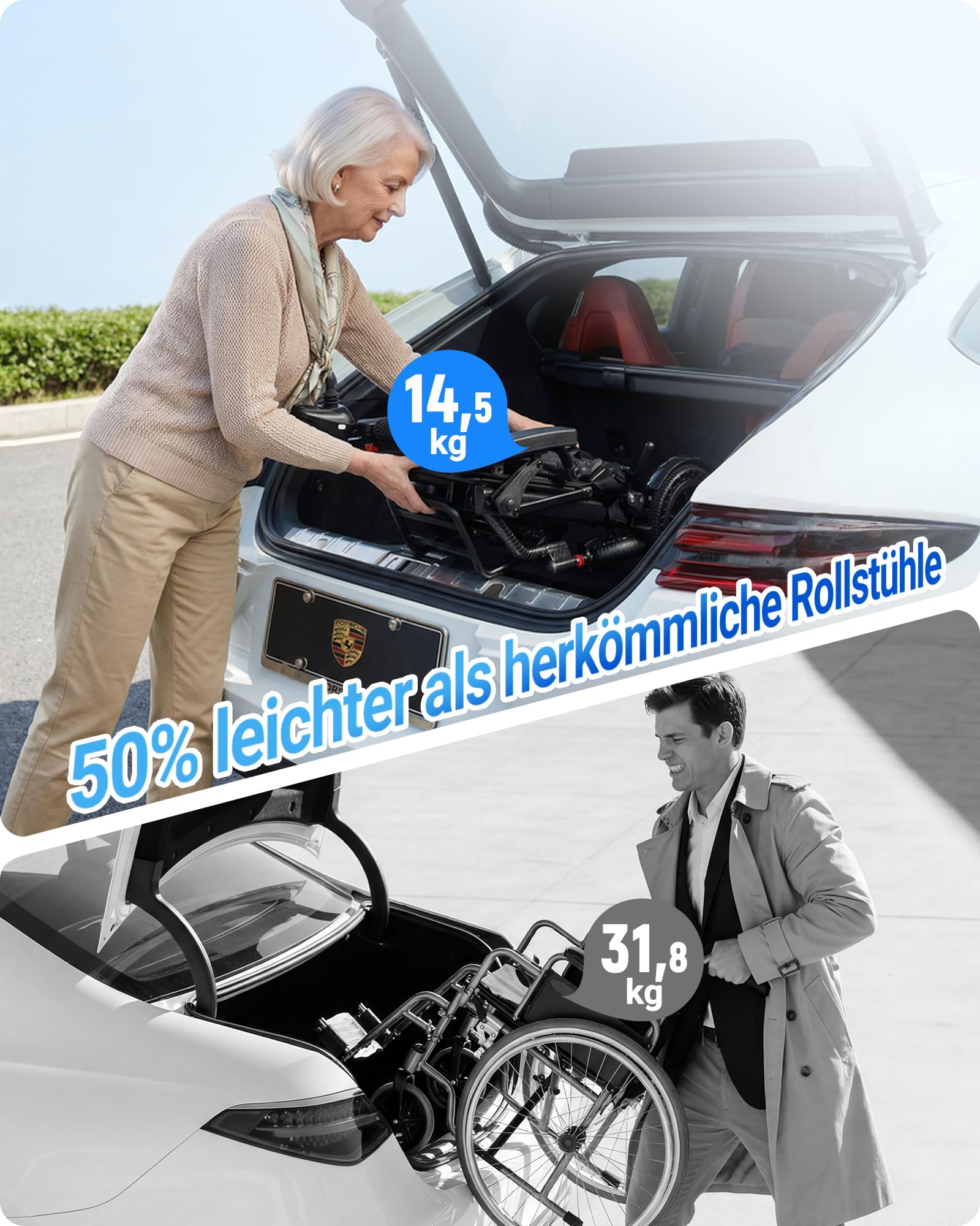 Rollstuhl Elektrisch Faltbar Leicht 14,5 kg Elektrischer Rollstuhl | Flugzeugzulassung, 20KM Reichweite, Lithium-Batterie, 360W Elektrorollstuhl, 5 Jahre Support, Kohlefaser-Folie