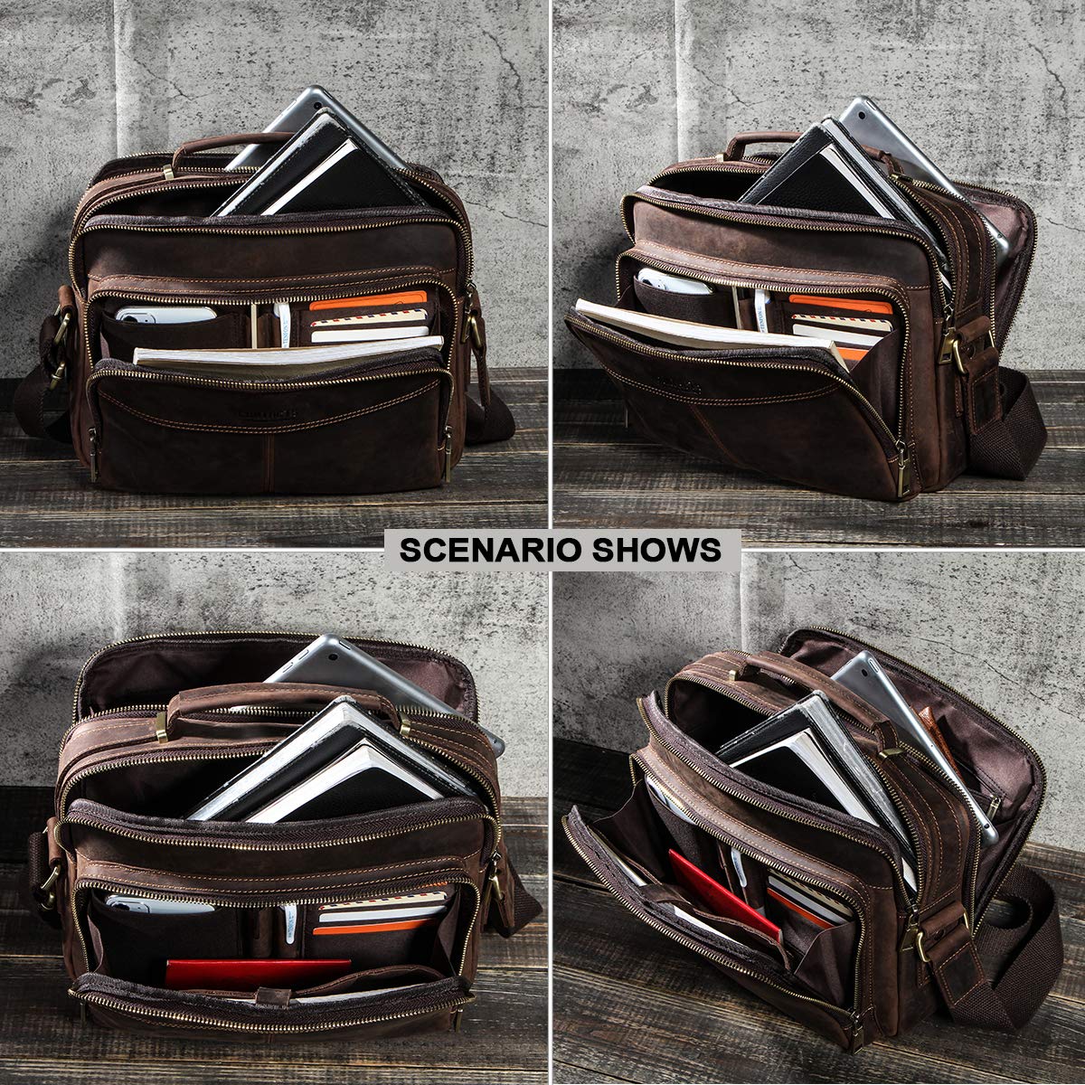 Contacts Borsa in pelle da uomo,Tracolla Uomo Borselli,borsa a tracolla da viaggio retrò, borsa a tracolla multifunzione casual Ipad Borsa a Spalla da Lavoro Crossbody Bag per Ufficio Scuola