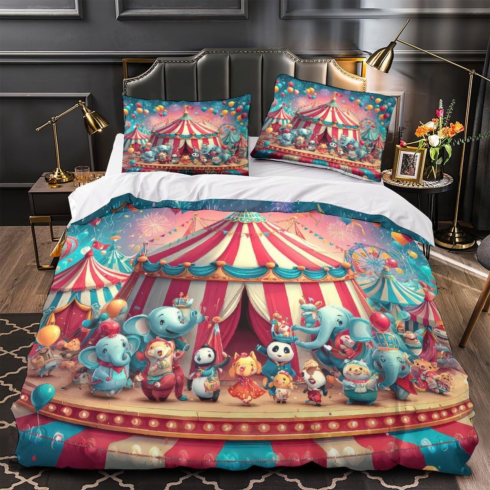 Housse de couette cirque 3D pour une chambre d'enfant animée et des nuits super douces