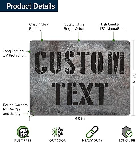 Miniatura 1193 de My Sign Center - Letrero personalizado, 11 colores de fuente, 13 estilos de fuente, 4 opciones de agujero, 22 tamaños, 8 x 32 pulgadas, sin óxido,