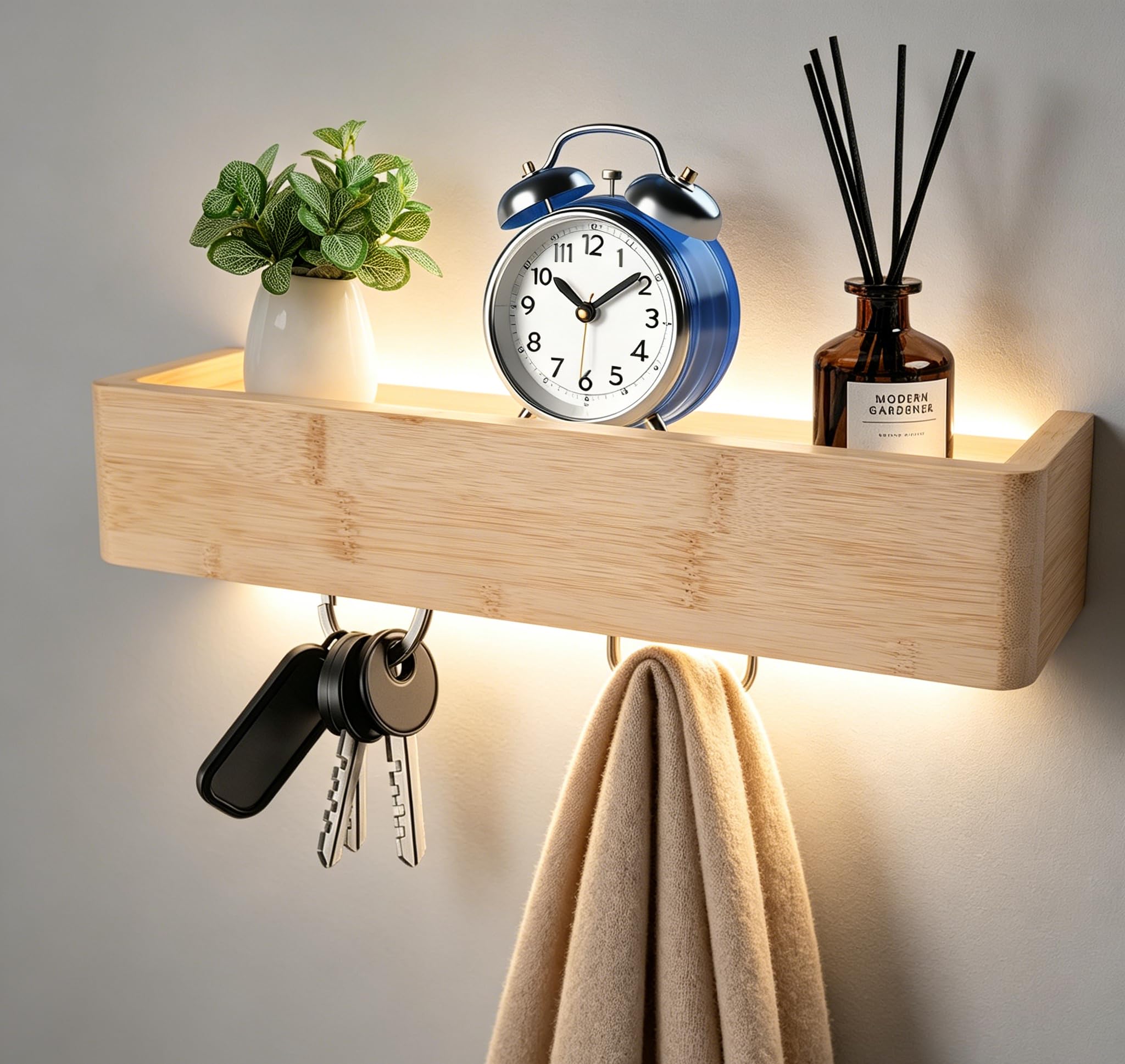 Key Rack with Shelf, Key Holder, Wooden Key Holder, Key Rack Wall with 3 Concealed Hooks, Multifunctional Key Board for Hallway, Entrance, Wardrobe, Bedroom