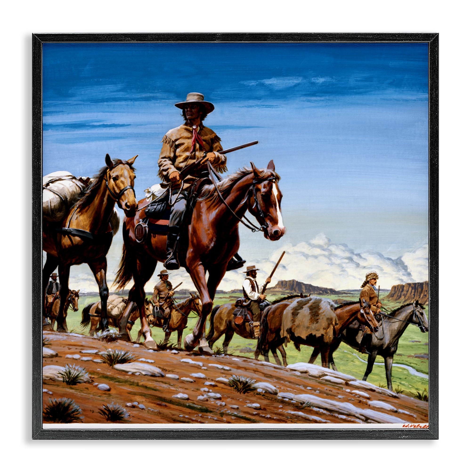 Santa Fe Trail Cowboys impression Giclée d'art encadrée