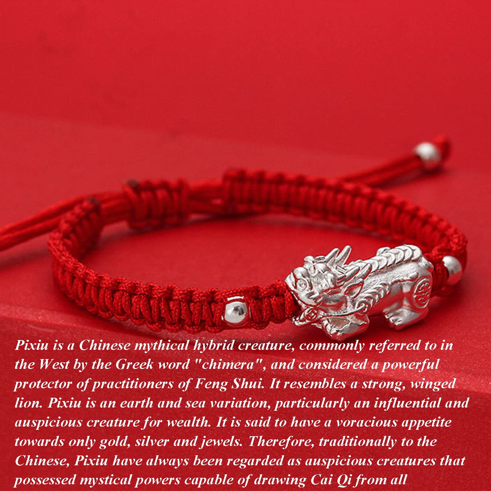 Amuleto Feng Shui Hilo Rojo/Piyao Pulsera de Riqueza Amuletos de la Suerte Pulsera de Plata Esterlina Pulsera de Chakra de Cristal Curativo Reiki Talismán para Prosperidad Dinero Buena Suerte