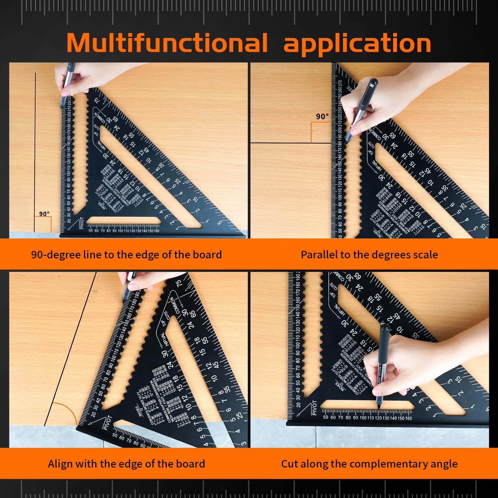 Squadra Da Falegname In Alluminio 12 Pollici - Squadra Veloce Per Misurare E Tracciare Angoli 0-90° - Foto 9
