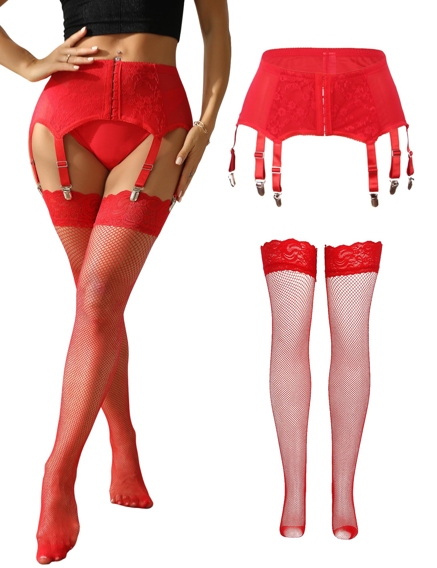 Lace Garter Belts for Thigh Highs Plus Size Suspender Belt Garter Belt Set Sexy Garters Lingerie with 6 Strap Slip