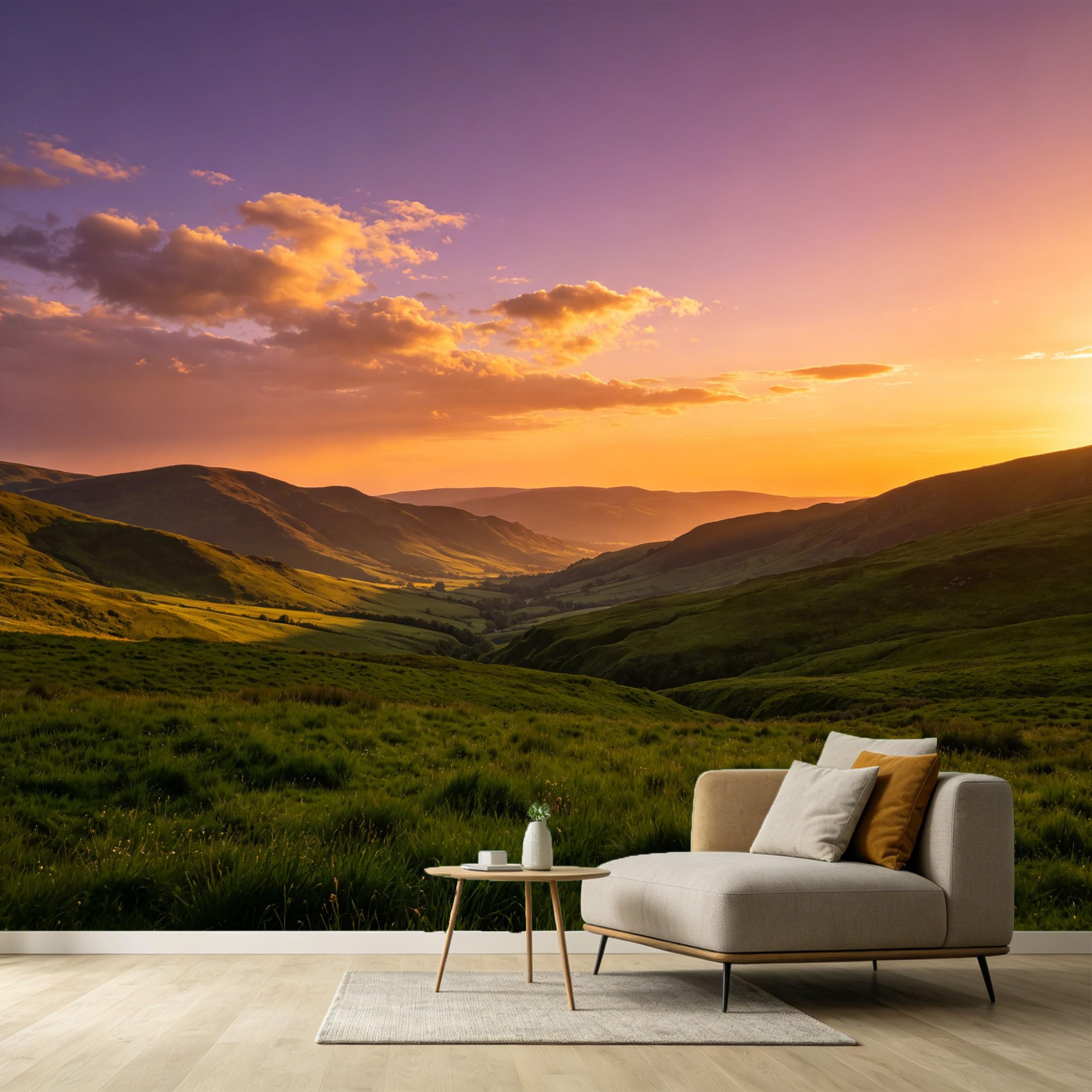 Custom Size Wall Murals Sunset Mountain Landscape View Rolling Hills Nature Scenery SelfAdhesive Wall Fabric Removable Large Wallpaper for Photo Living Room