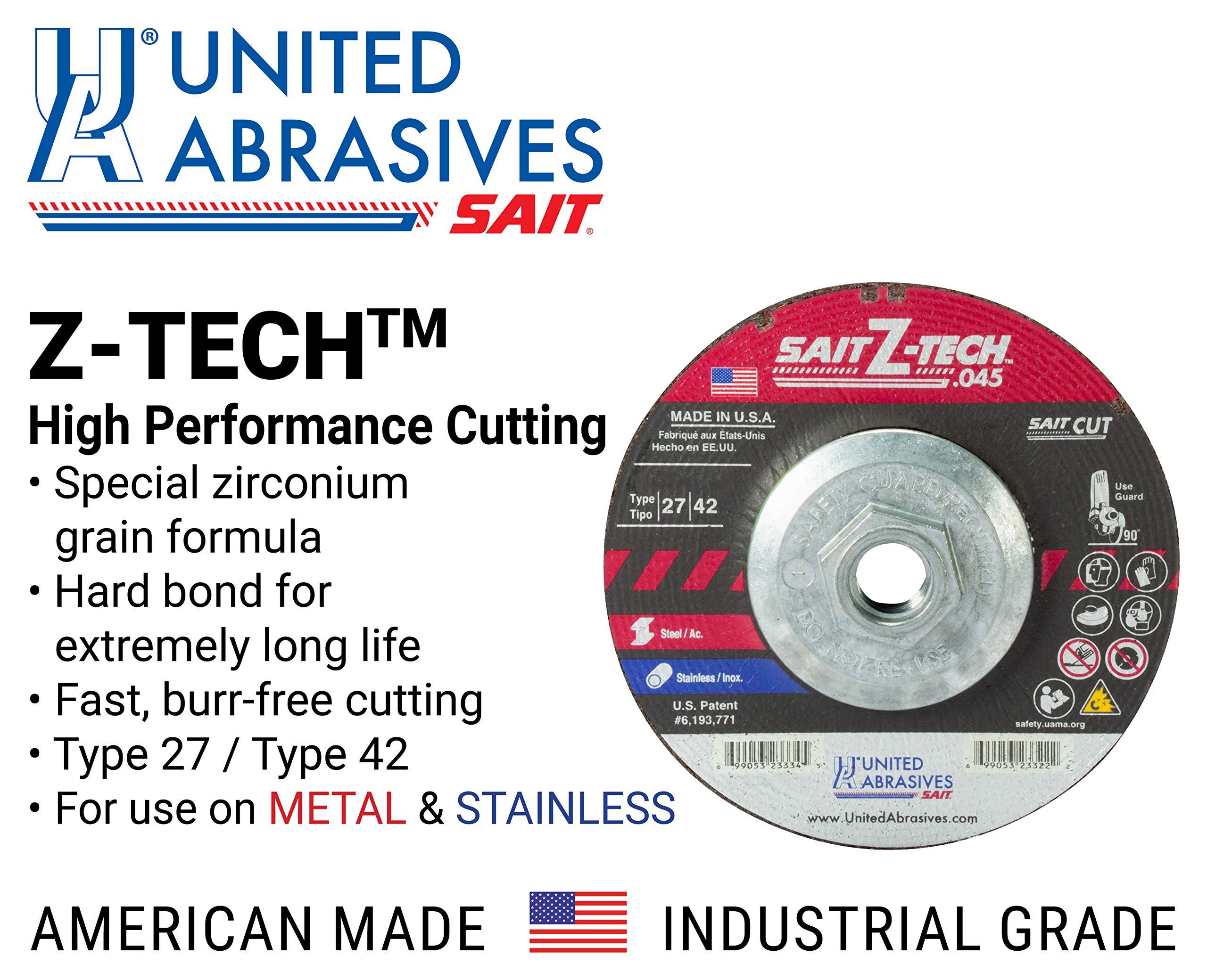 United Abrasives- SAIT 23322 Z-Tech Type 27 Cutting Wheel, 4