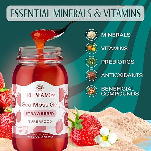 Miniatura 5 de TrueSeaMoss Gel de musgo marino – Hecho en EE. UU. – Musgo marino recolectado en la naturaleza, frutas y verduras en frasco – Fresa, paquete de 1