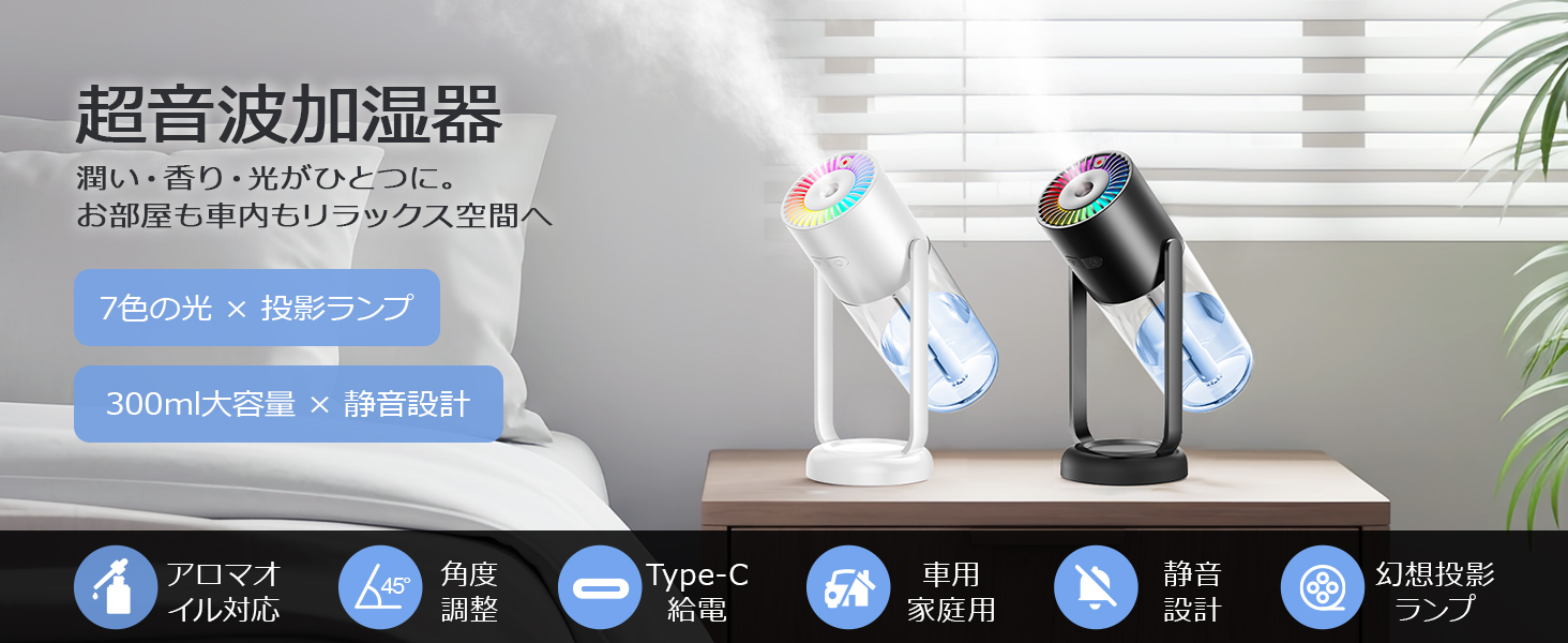 Amazon.co.jp: 加湿器 小型 卓上 【2025新開発&投影ランプ&角度調整