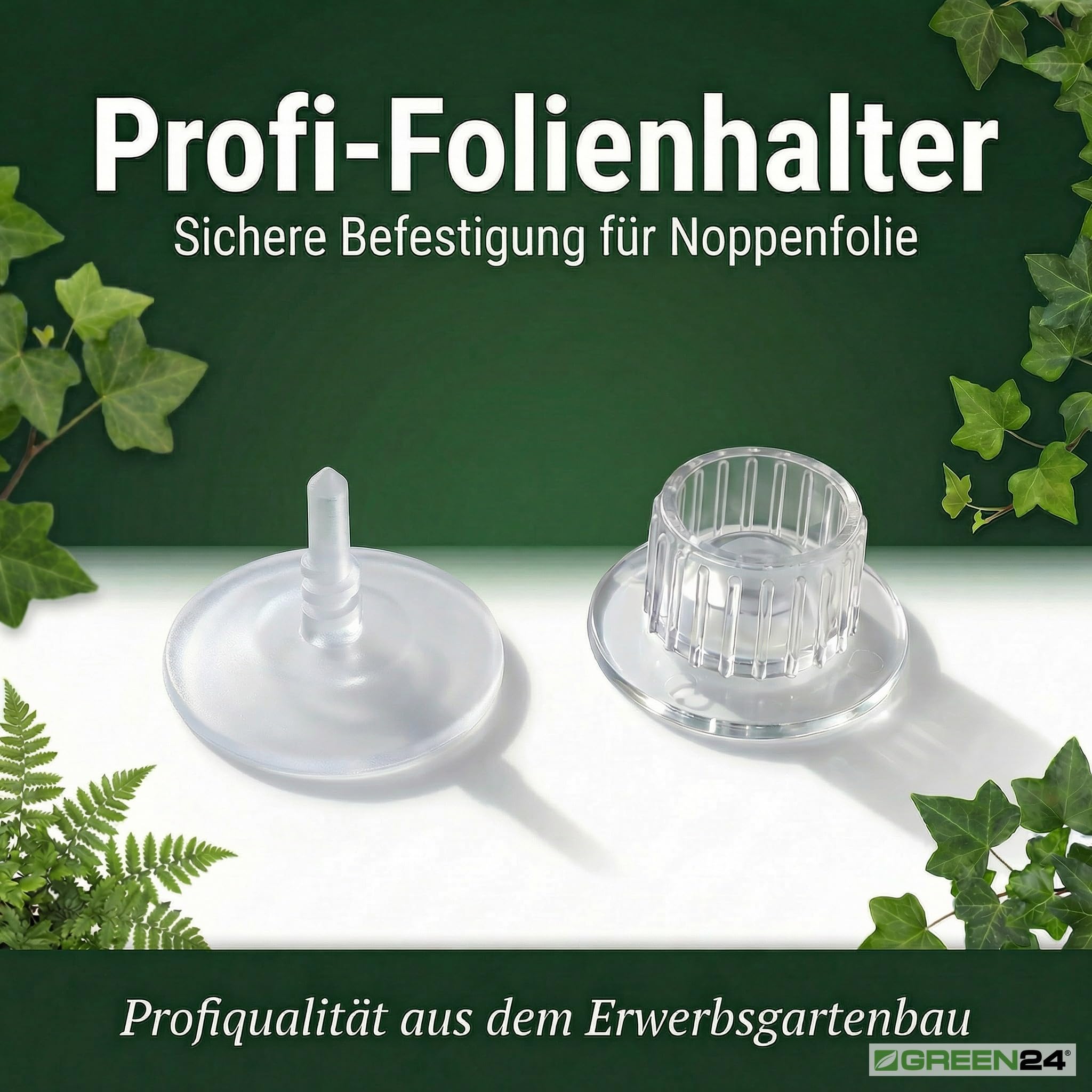 GREEN24 Profi Folienhalter 100 Stück, Halterung - Befestigung für Luftpolsterfolie Isolierfolie Noppenfolie, zum kleben. Klebe-Halter für Glas, Kunststoff und Metall.
