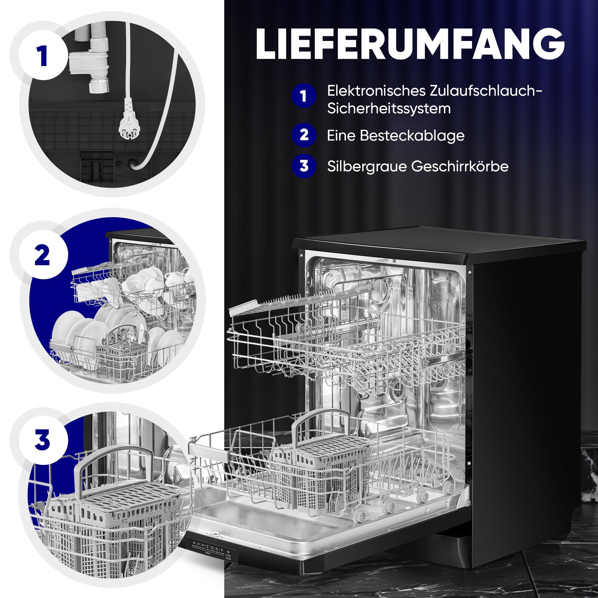 Bomann Geschirrspüler 60 cm 14 Maßgedecke Stand Unterbau 7 Programme 2 Sprühebenen Startvorwahl GSP 7419 schwarz