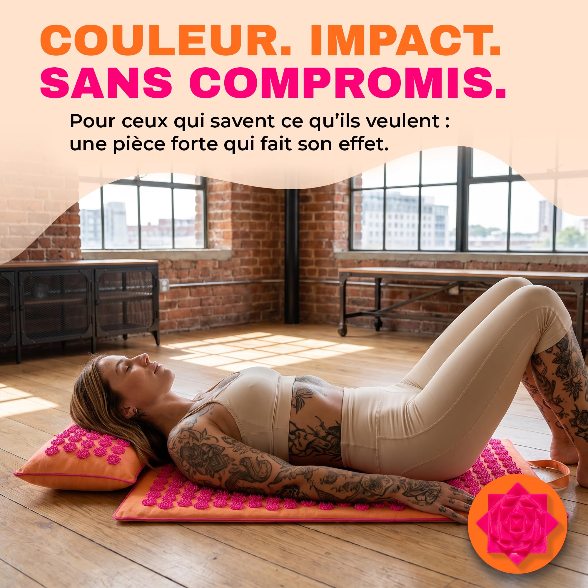 Glanzstück Berlin® Health Collection - Tapis d'acupression XL Intense Color en lin - Aide à soulager les tensions et les maux de dos - Tapis de massage avec coussin (fonction chauffe) et sac - Durable