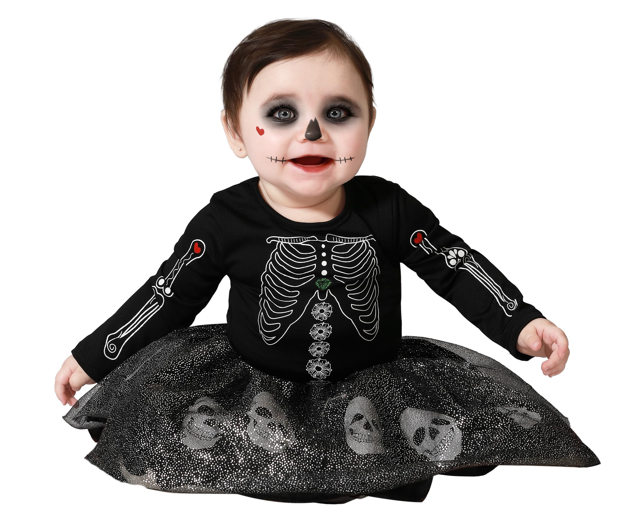 Atosa | Disfraz Esqueleto Mejicano Bebé Niña | Día de los Muertos | Traje Negro con Huesos y Flores | Halloween Tradición Cultural