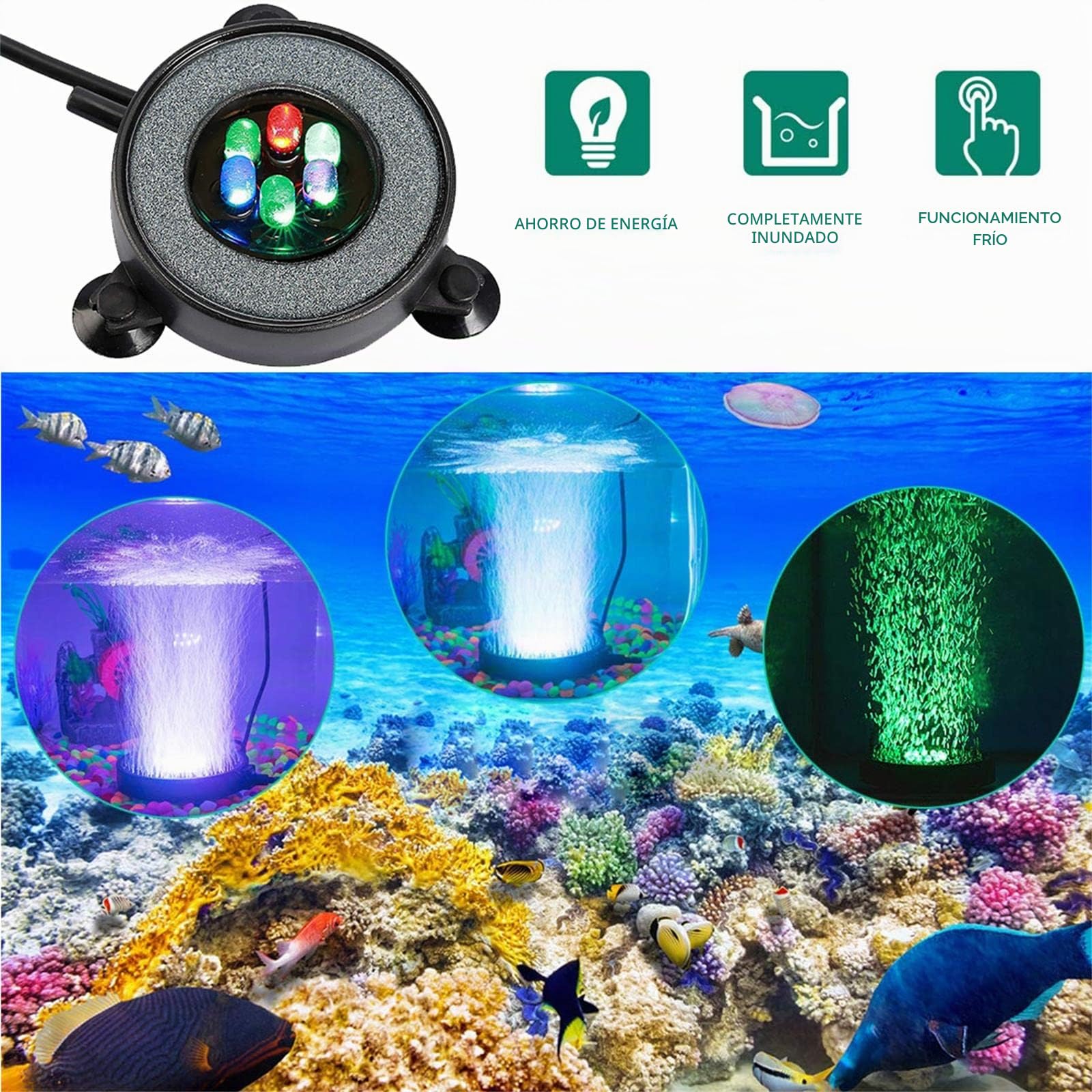 Luz de Burbuja del Acuario con Bomba de Aire, Kit de Lámpara Decorativa del Volcán Burbujas, LED de Oxigenación Sumergible con adaptador