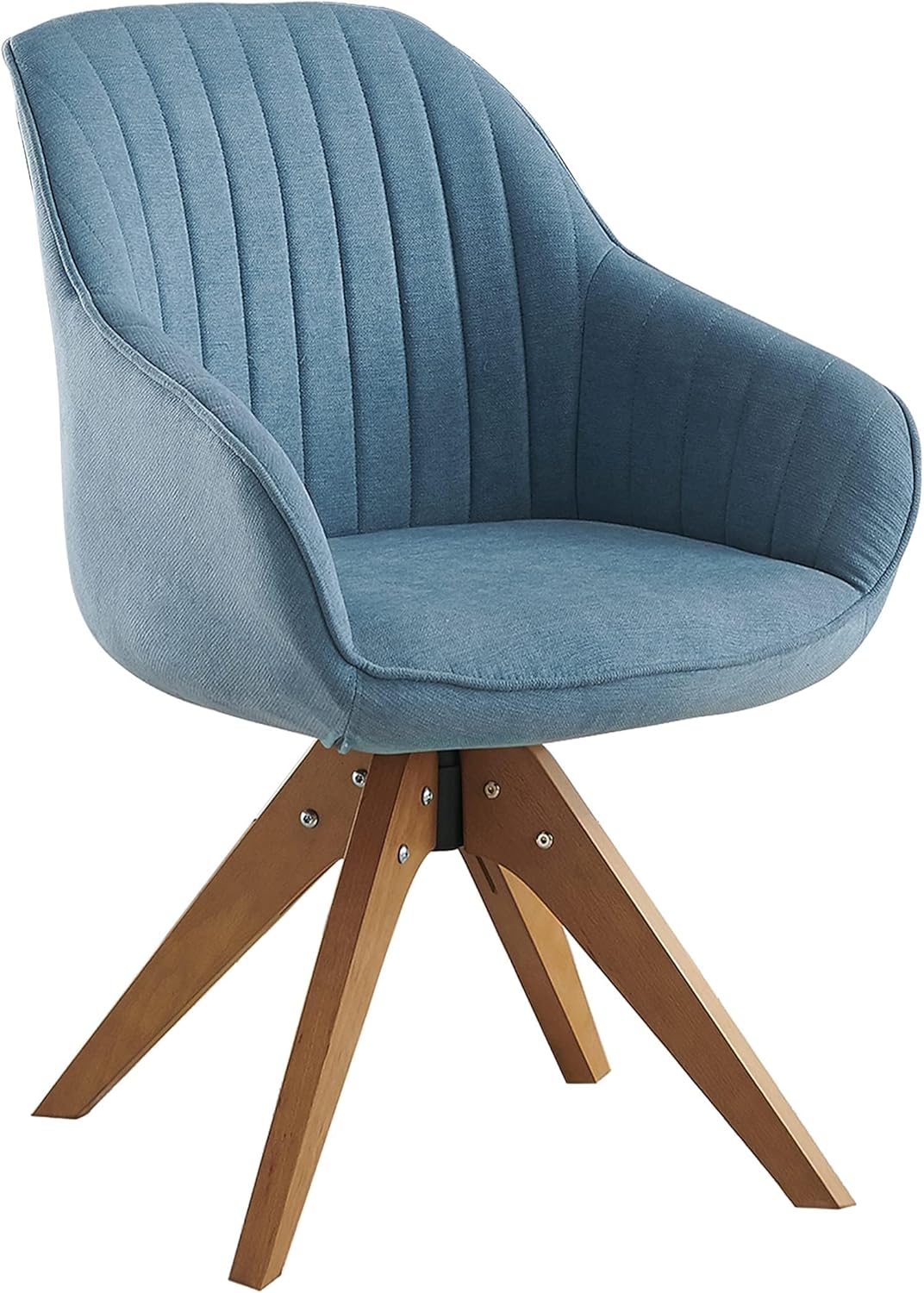 Art Leon Mid Century Modern Dining Chair - Fabric Upholstered Swivel Dining Chair, Kitchen Dining Room Chair with Oak Wood Legs, Leisure Side Chair with Arms, Off White