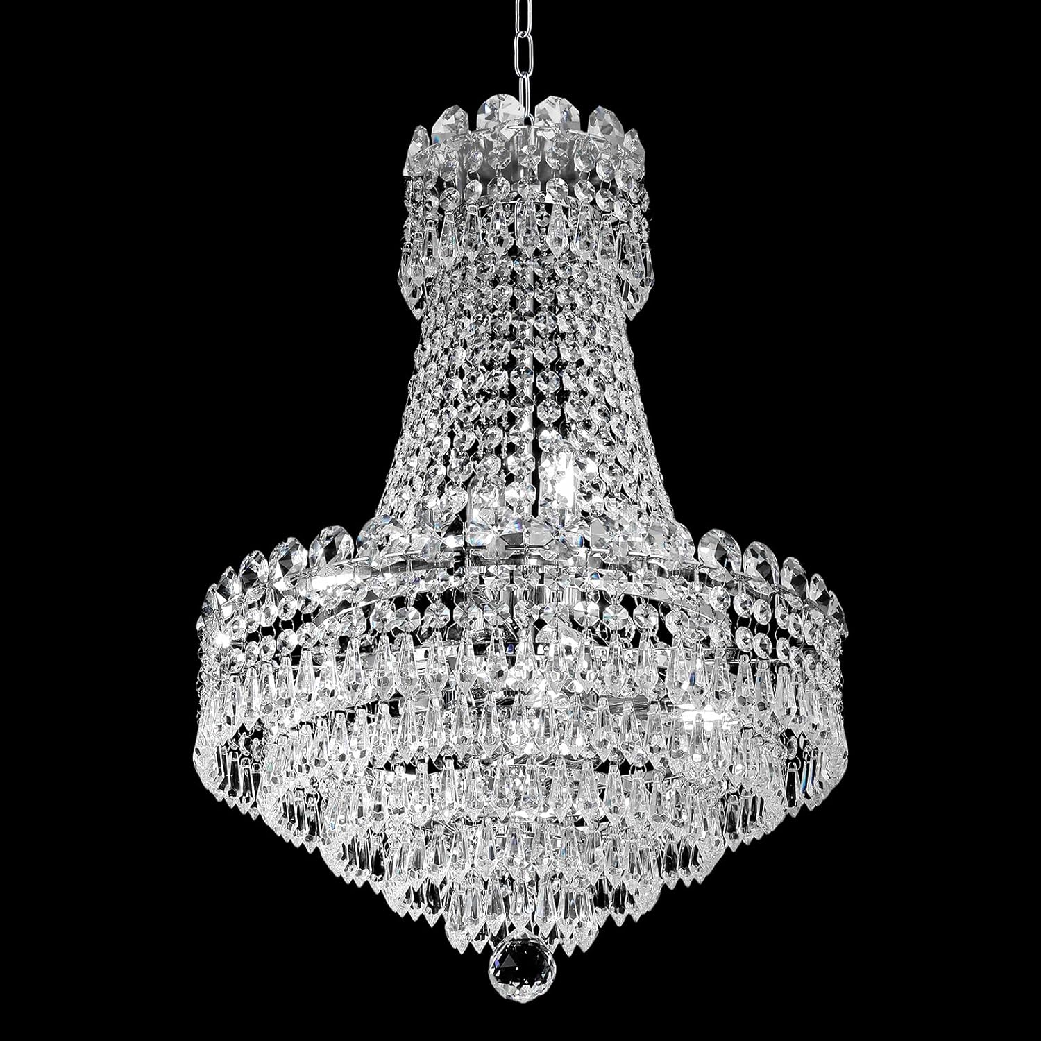 Gold Plating Crystal Chandelier for Entryway, Dining Room, Modern Hallway - 8 Lights, Close to Ceiling, Large K9 Pendant Light Fixture - D16 x H21