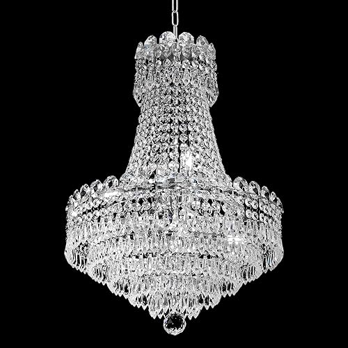 8-Lights Luxury Crystal Chandelier, 16 Inch French Empire Style Chandelier with K9 Crystal Prism Pendants Lighting Fixture for Foyer Entryway Living Room Dining Room Bedroom, Chrome Finish