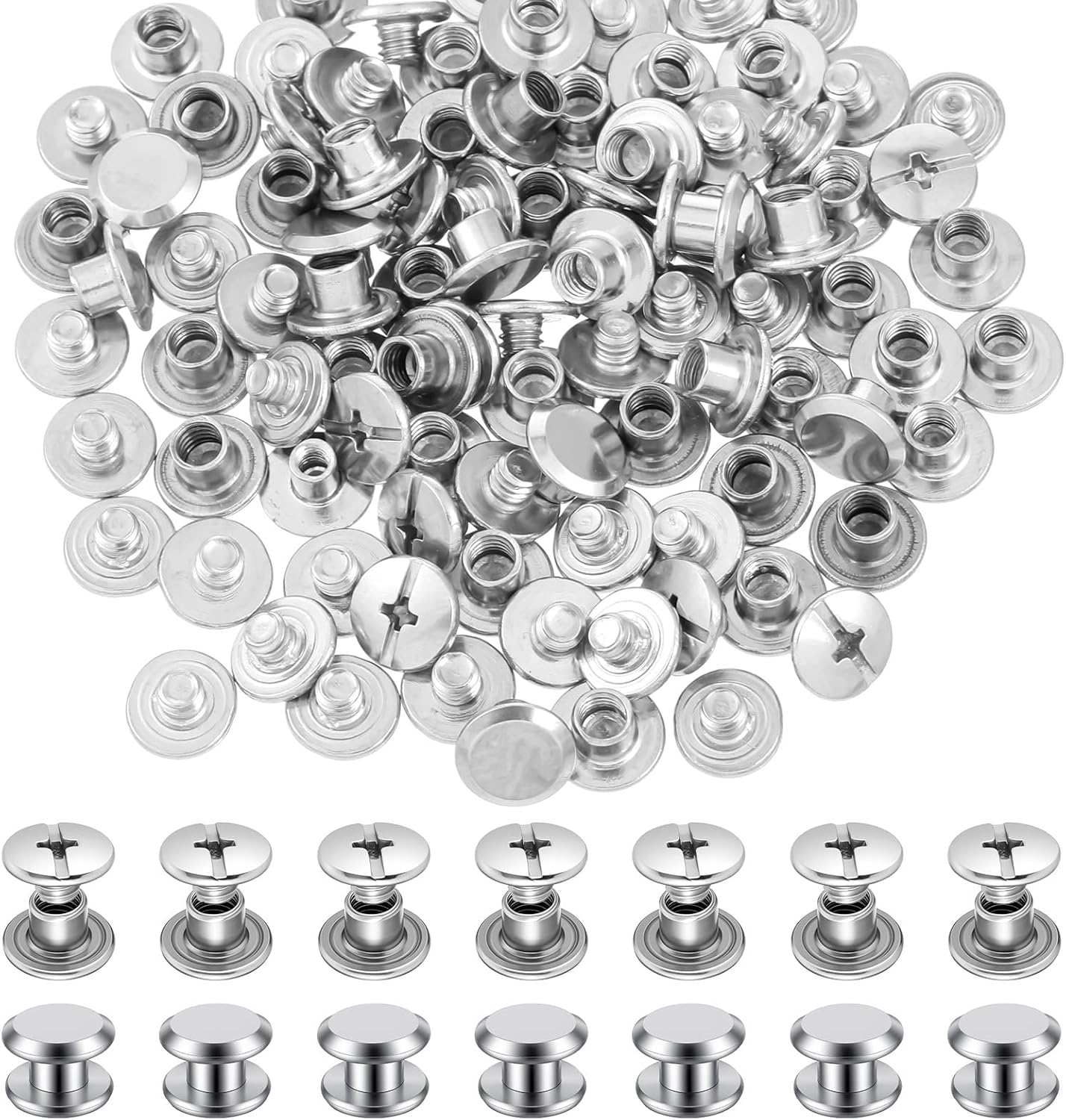 50 Sets Chicago Screw Stainless Steel Screw Rivets Reusable Phillip Head Belt Buckle Screws Kit for Leather Craft, Bags, Books, Photo Albums