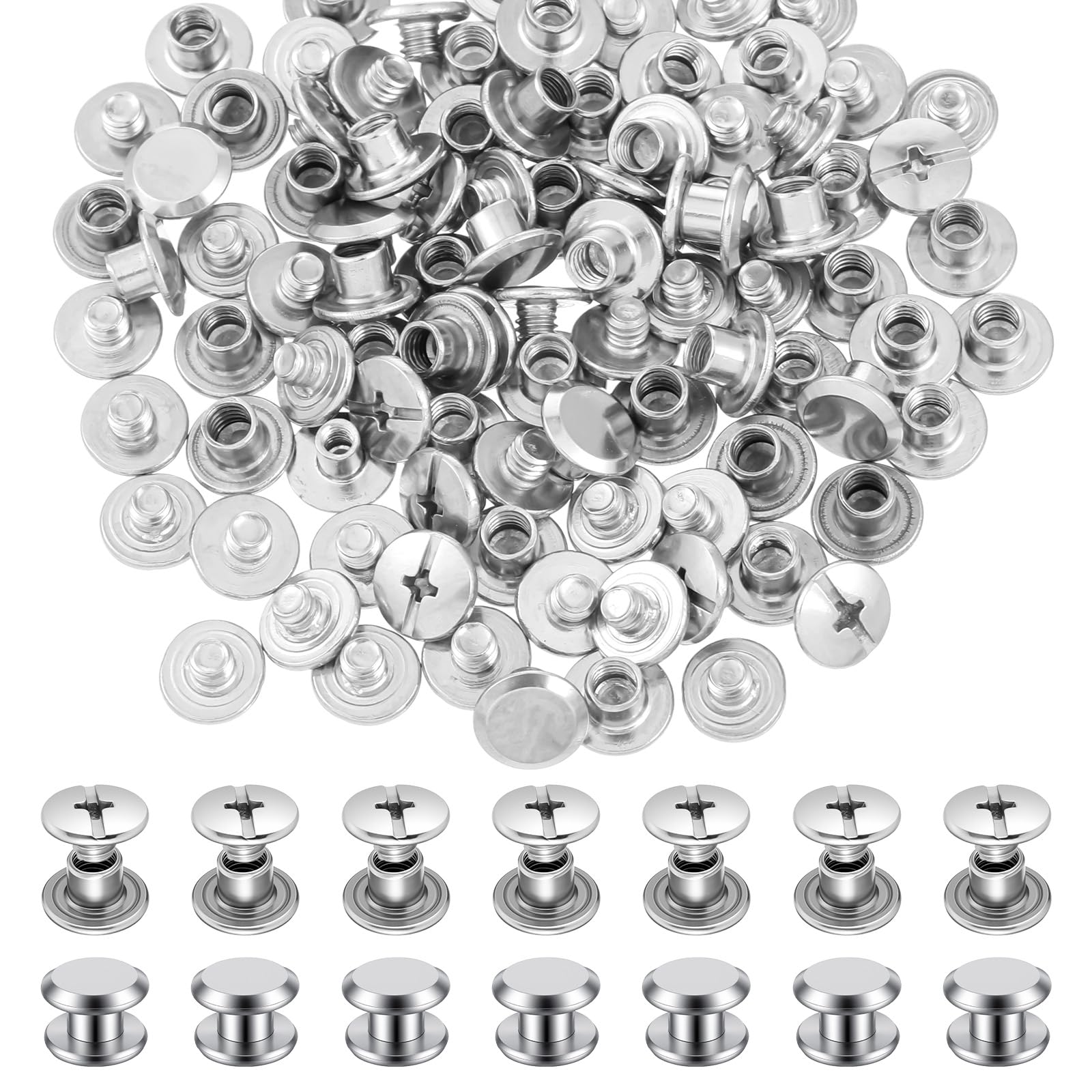 50 Sets Chicago Screws for Leather Stainless Steel Screw Rivets Reusable Phillip Head Belt Buckle Screws Kit for Leather Craft, Bags, Books, Photo Albums