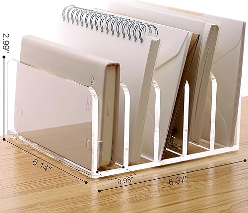 Miniatura 2 de SANRUI Organizador de archivos de escritorio de acrílico, 5 verticales transparentes clasificadores de correos de escritorio para documentos,