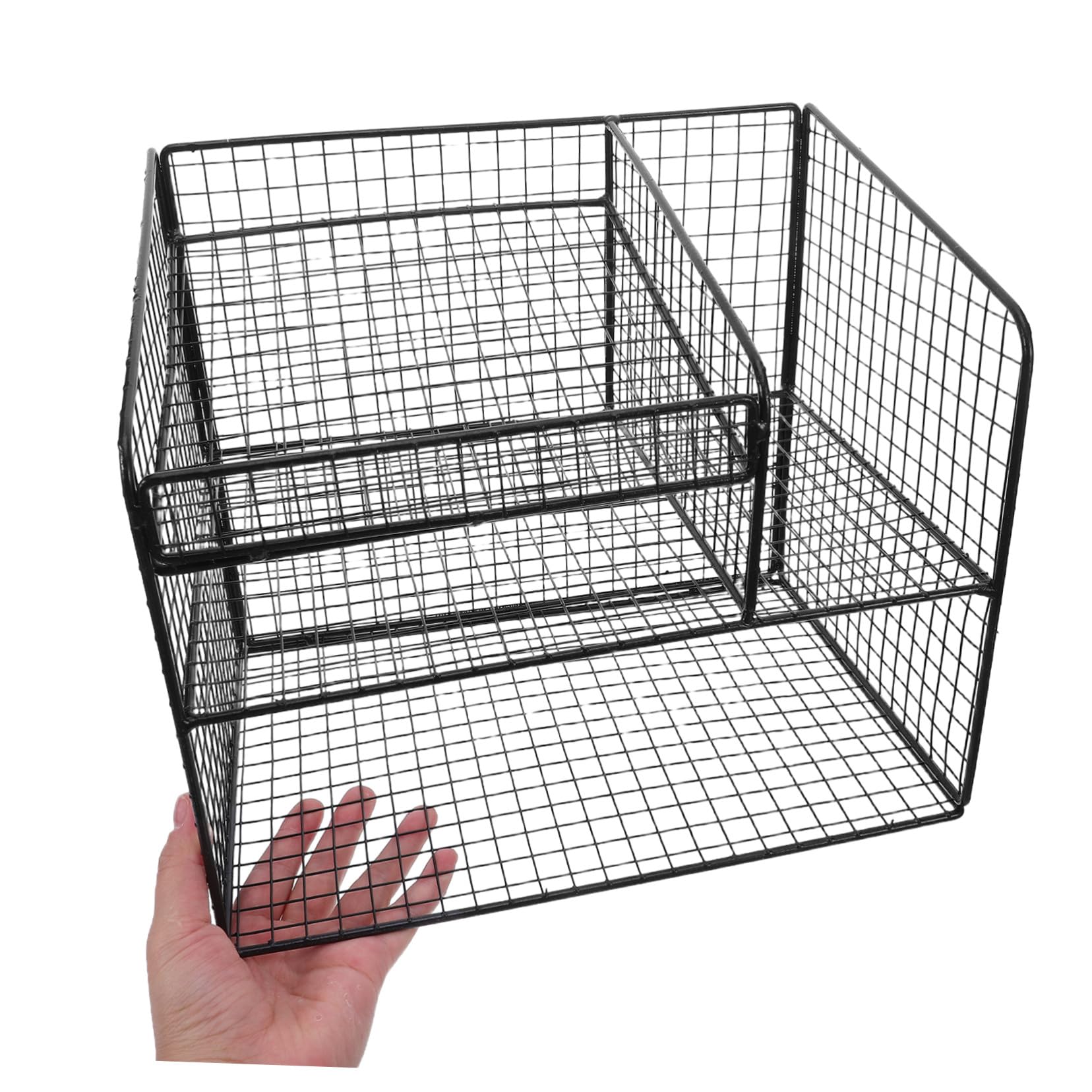 Organiseur de Bureau Noir Moyen avec Support Téléphone Plateau à Courrier et Range-documents Maille Métallique Organiseur de Fichiers Robuste pour Espace de Travail et Rangement de