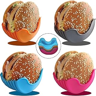 4 PCS Reusable Burger Holder Clip,Retractable Burger Fixed Box, Touch-Free Burger Clip, Retractable Adjustable Sandwich/Hamburger Holders for Burger Lovers The Aged, Food Grade Silicone