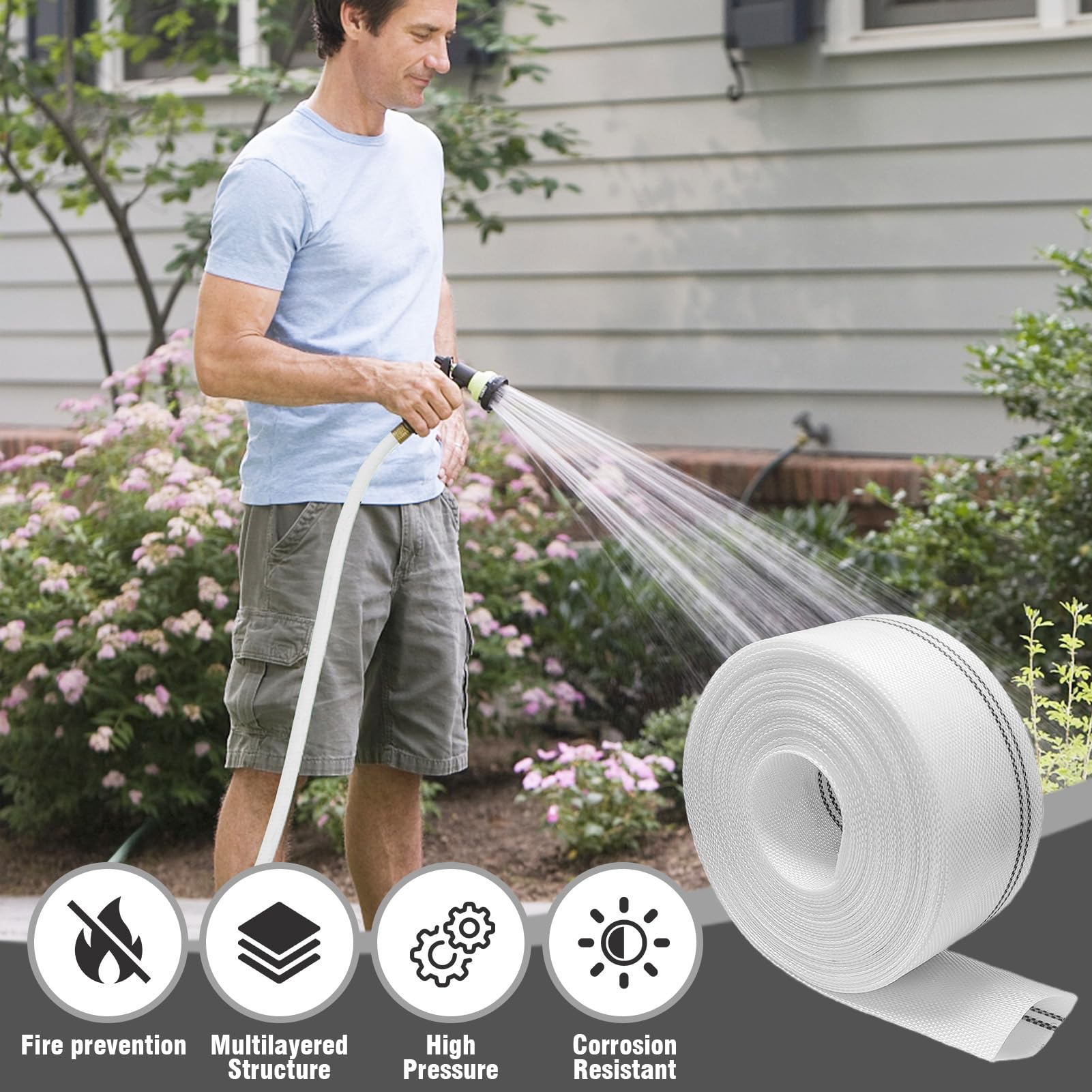 Tuyau tissé - 10 m - Tuyau plat avec 2 colliers de serrage en acier inoxydable - Diamètre intérieur : 32 mm - Pour jardin, agriculture, industrie, pompes à eau sale