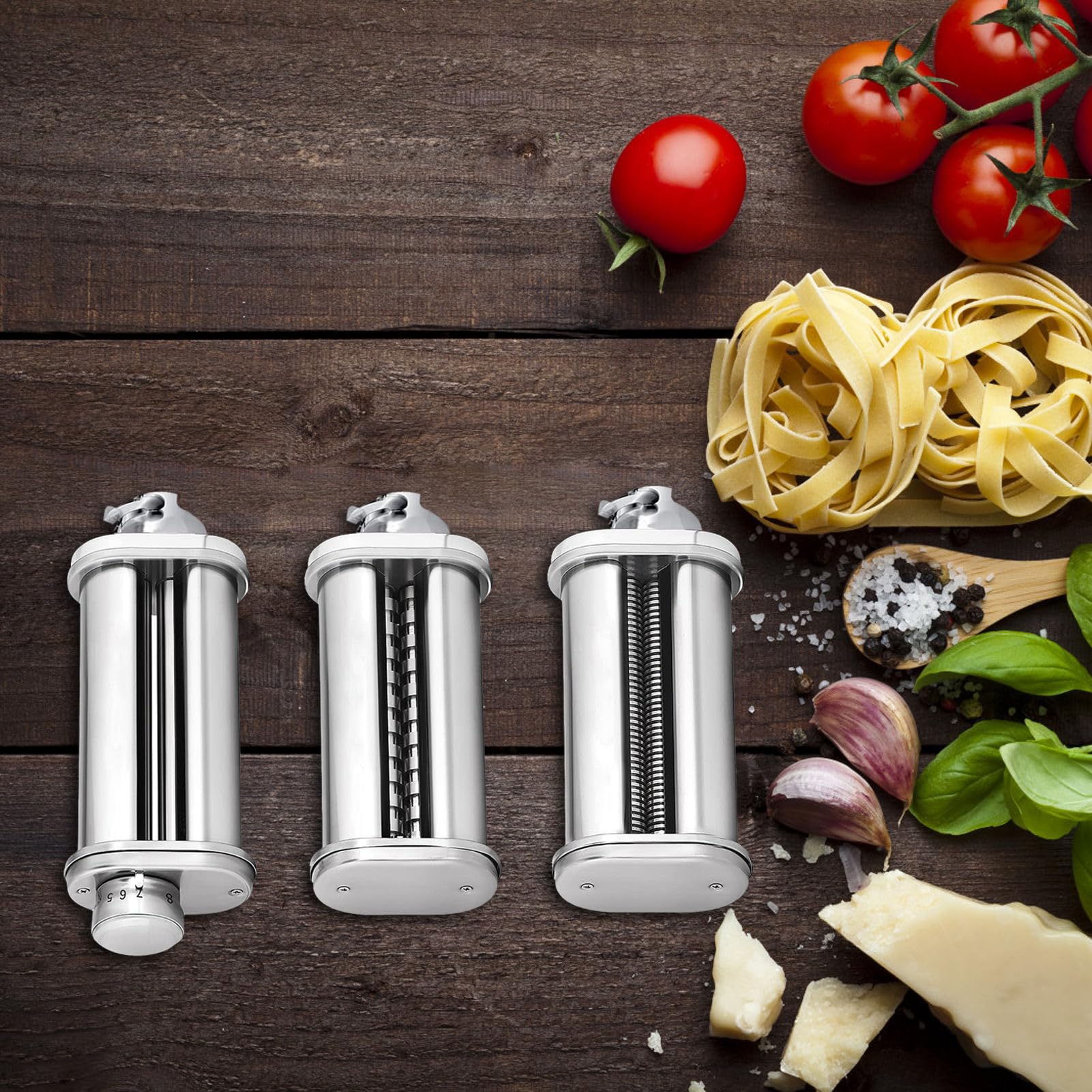 Accesorio de creación de pasta: rollo de de acero inoxidable de 3 | cuchillas de corte de fideos | Rollo de hoja de pasta para pasta casera, espaguetis y herramienta de corte fettuccine con c