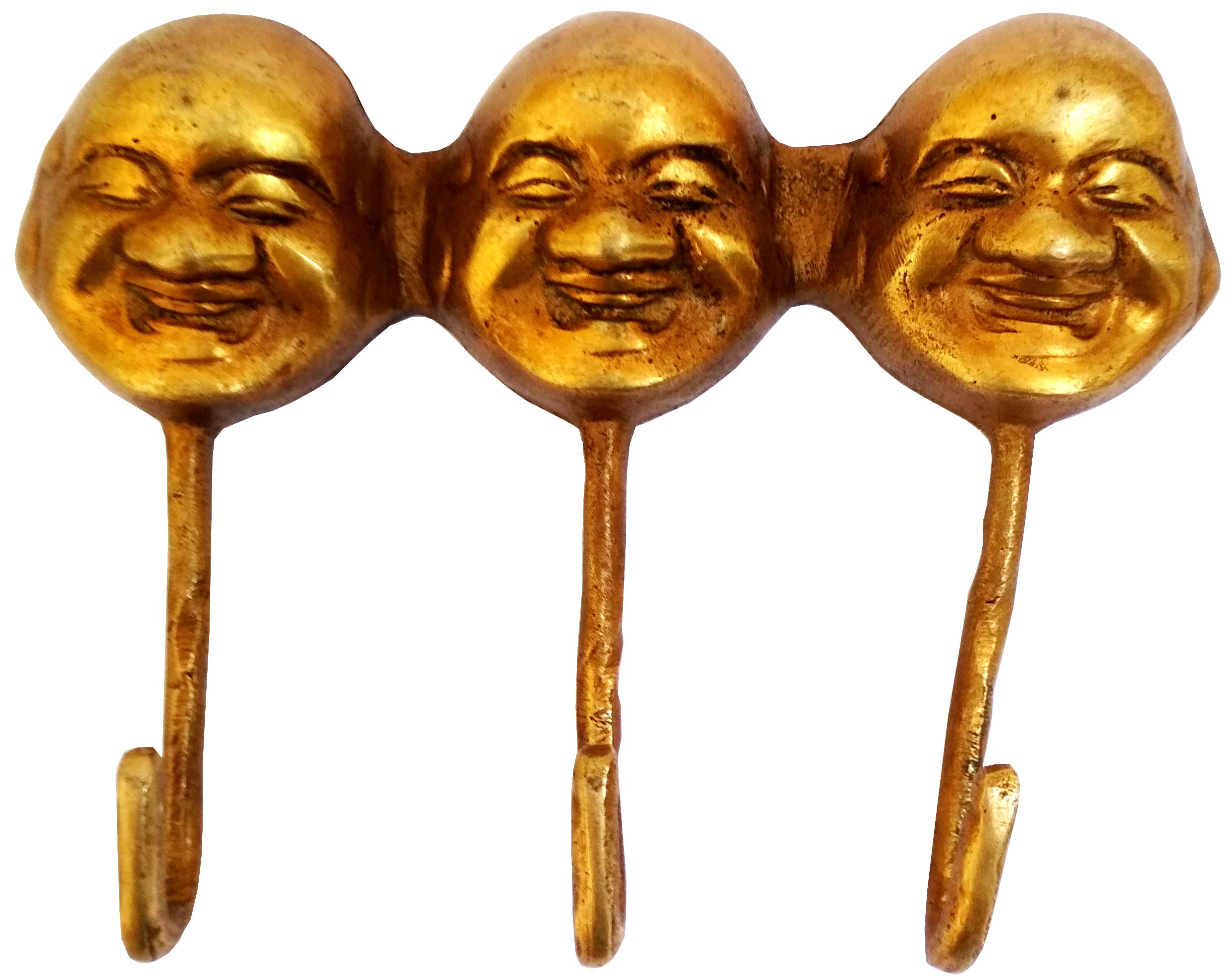 Patère en laiton 3 Bouddhas Rieurs pour entrée zen et décoration de couloir