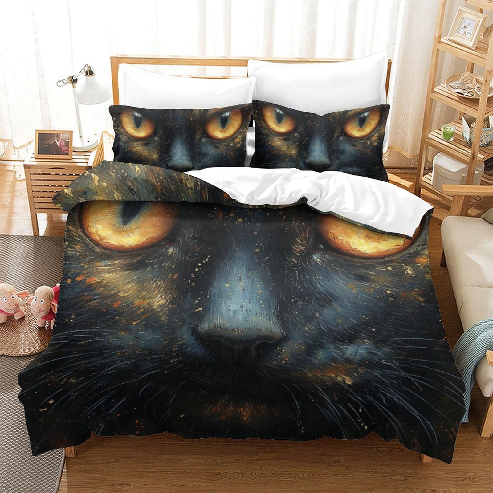 Housse couette chat 3D microfibre douce finis les draps rêches king 220x240
