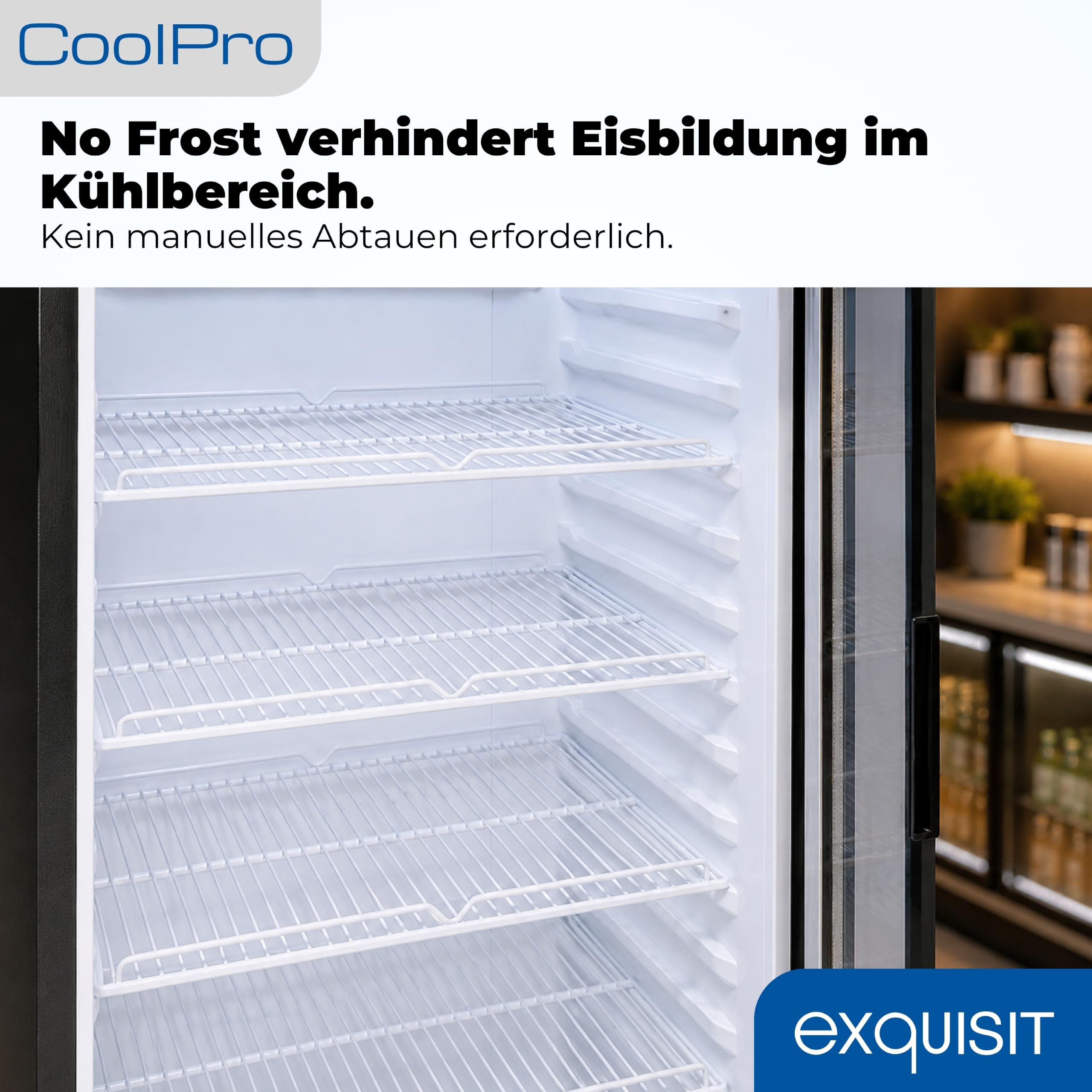 Exquisit Getränkekühlschrank 280 l Gastro Kühlschrank mit Glastür Umluft-Kühlung LED-Beleuchtung 5 verstellbare Ablagen Schwarz
