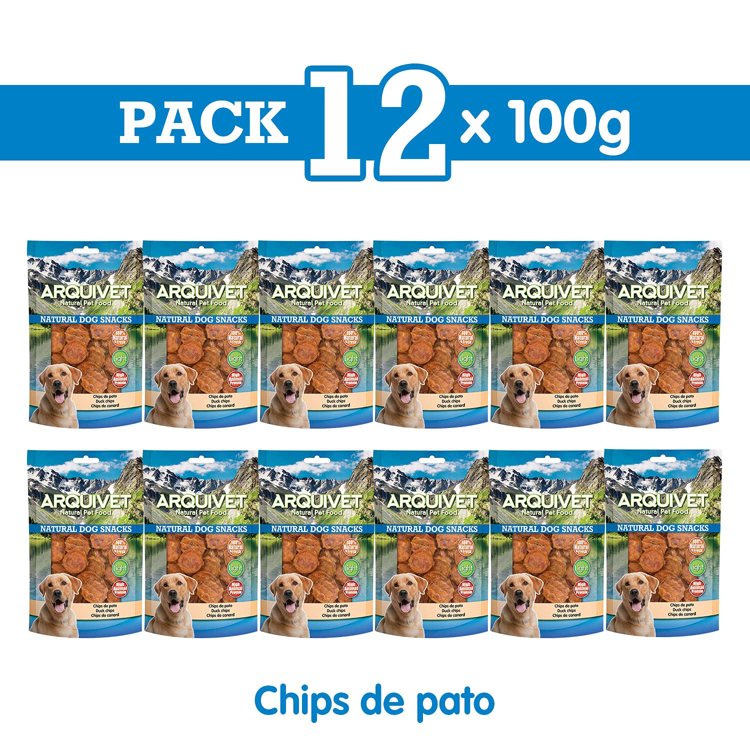 Arquivet Lot de 12 unités Snack Chips de Canard 100 g - Natural Dog Snacks - 100% Naturel - friandises, friandises pour Chiens - Produit Light - Très Riche en nutriments