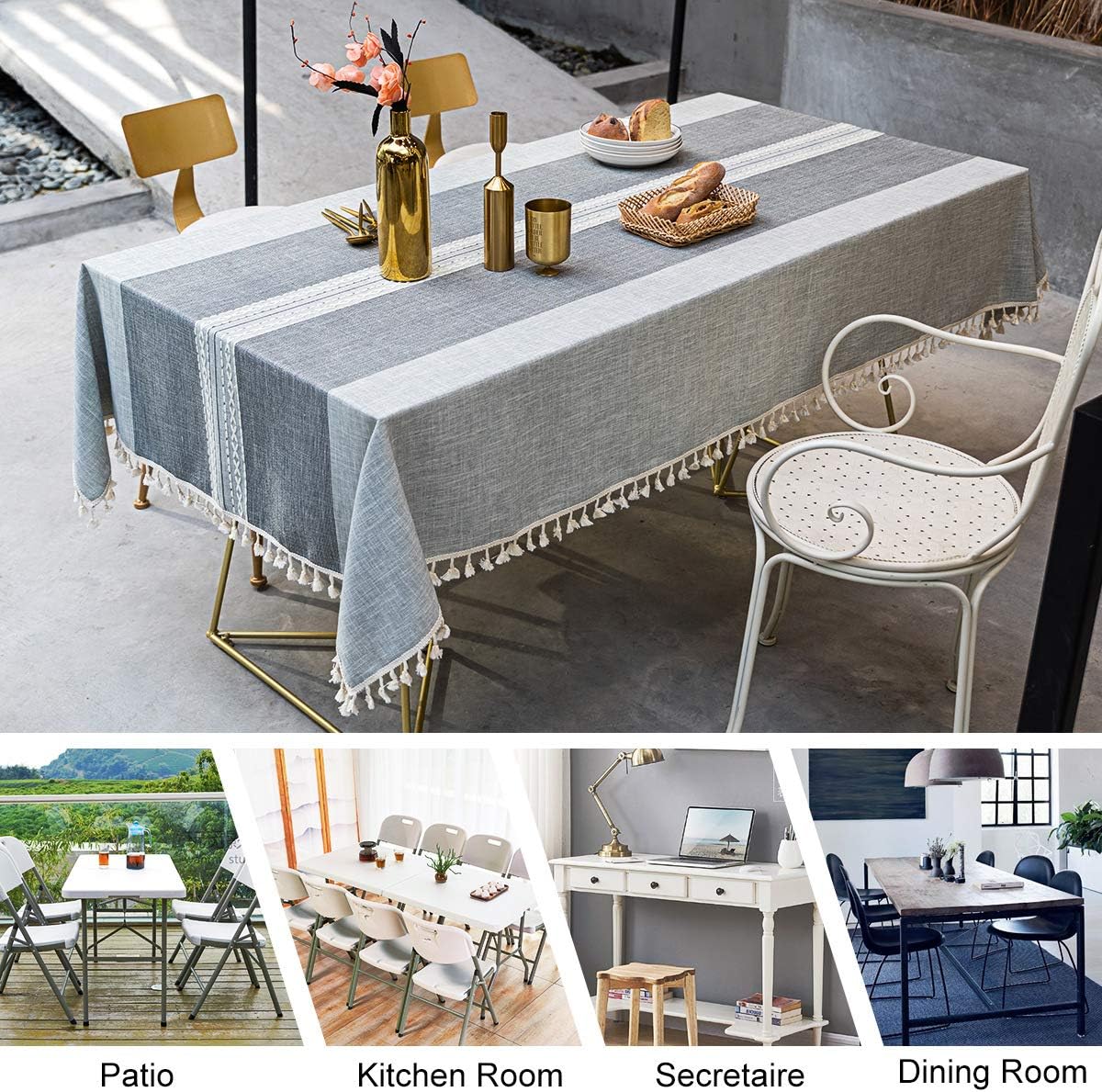 OstepDecor Tablecloth, Rectangle Table Cloth for 4 ft Table, Cotton Linen Tablecloths, Table Cover for Kitchen Dinning Room Party, Rectangle/Oblong, 55 x 86 Inch, 6-8 Seats, Gray