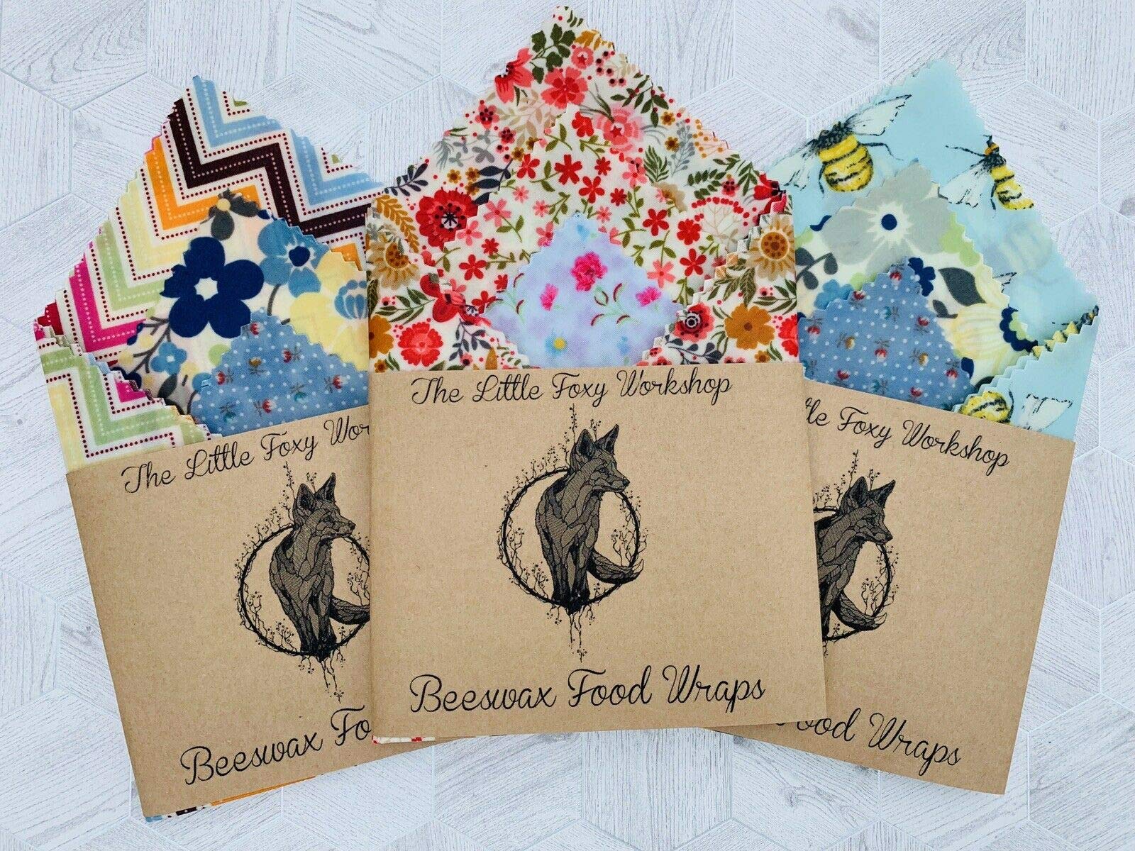 Natural Reusable Beeswax Food Wraps - Size Medium (30x30, 20x20, 20x20cm) -Set of 3 Sheets Beeswax Wraps