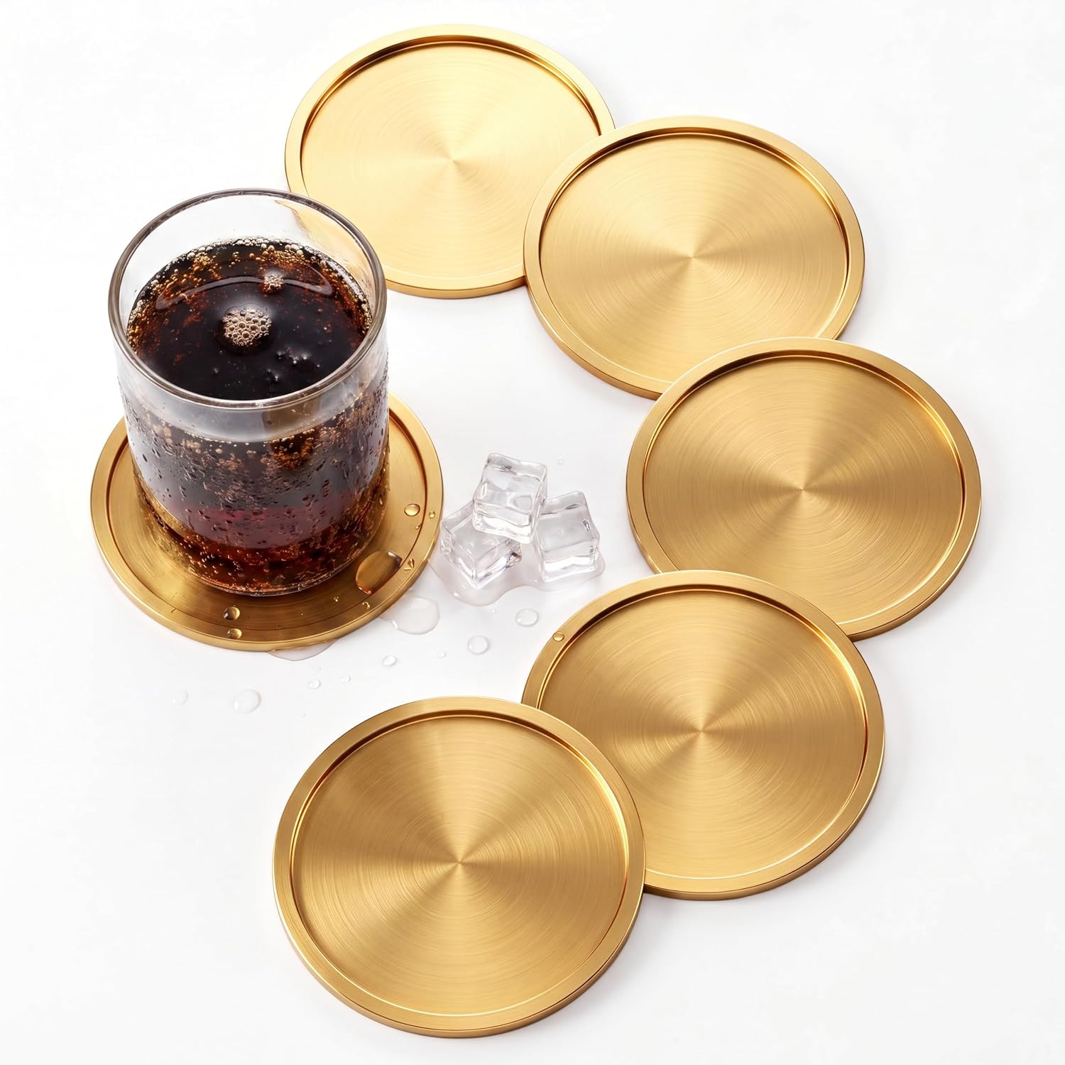 6 Pack Brass Coasters for Drinks Gold Coasters Heat Resistant Teacup Mat Cup Holder for Home and Office Desktop Bar Supplies (2.95 Inches)