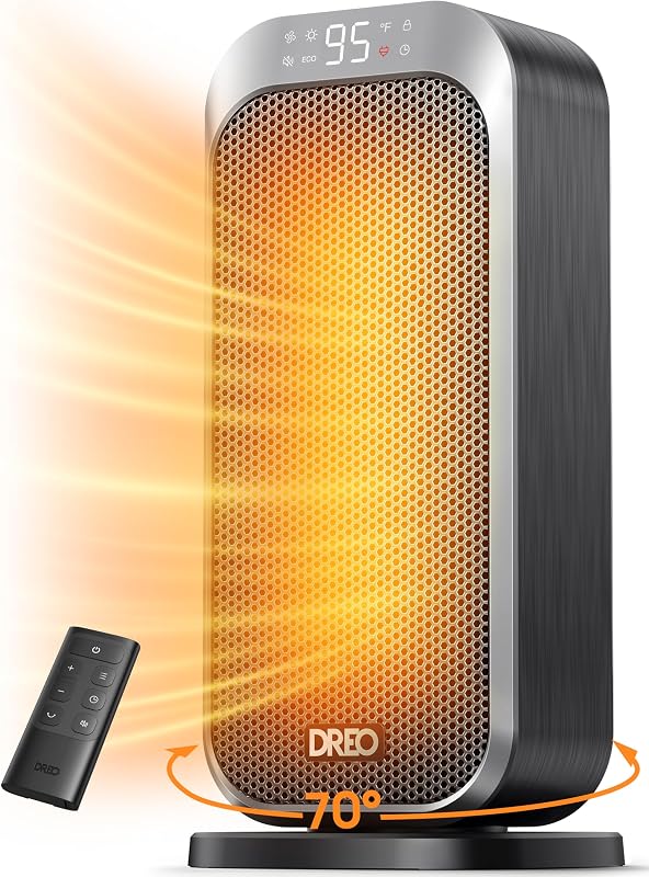 Calentador de espacio silencioso, calentadores portátiles de 1500 W para uso en interiores con control remoto | Oscilación de 70°, 11,5 pies/s rápido, 8 protecciones de seguridad, termostato ajustable, calentador eléctrico para dormitorio de oficina, temporizador de 12 horas