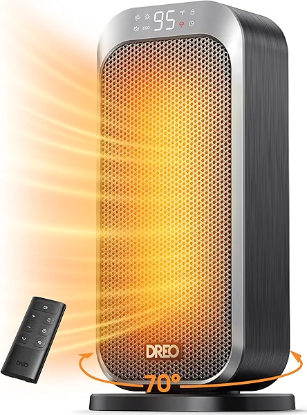 Dreo Quiet Space Heater, 1500W Portable Heaters for Indoor Use with Remote, 70° Oscillation, Fast and Safety Electric PTC Ceramic for Desk Office Bedroom, 12H Timer Silver Heaters